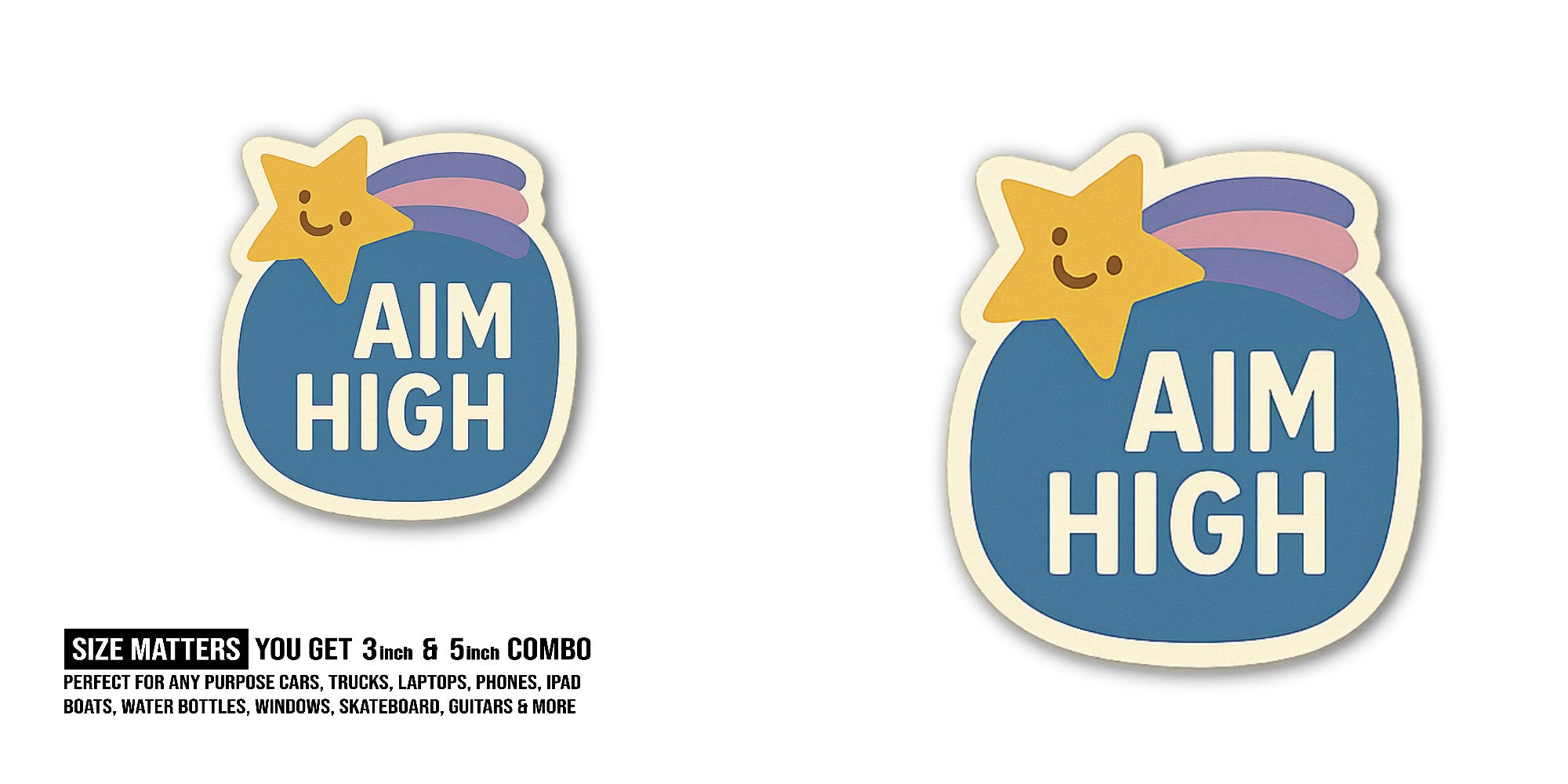 Funny AIM HIGH Sticker, Waterproof Vinyl Decal Sticker Indoor Or Outdoor 2 (Pieces) 3" and 5"