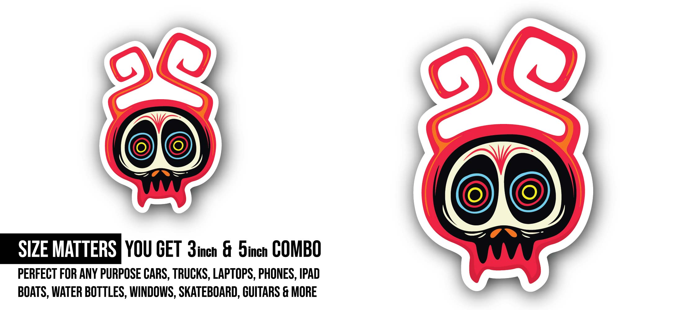 Weird Eye Monster Sticker, Waterproof Vinyl Decal Sticker Indoor Or Outdoor 2 (Pieces) 3" and 5"