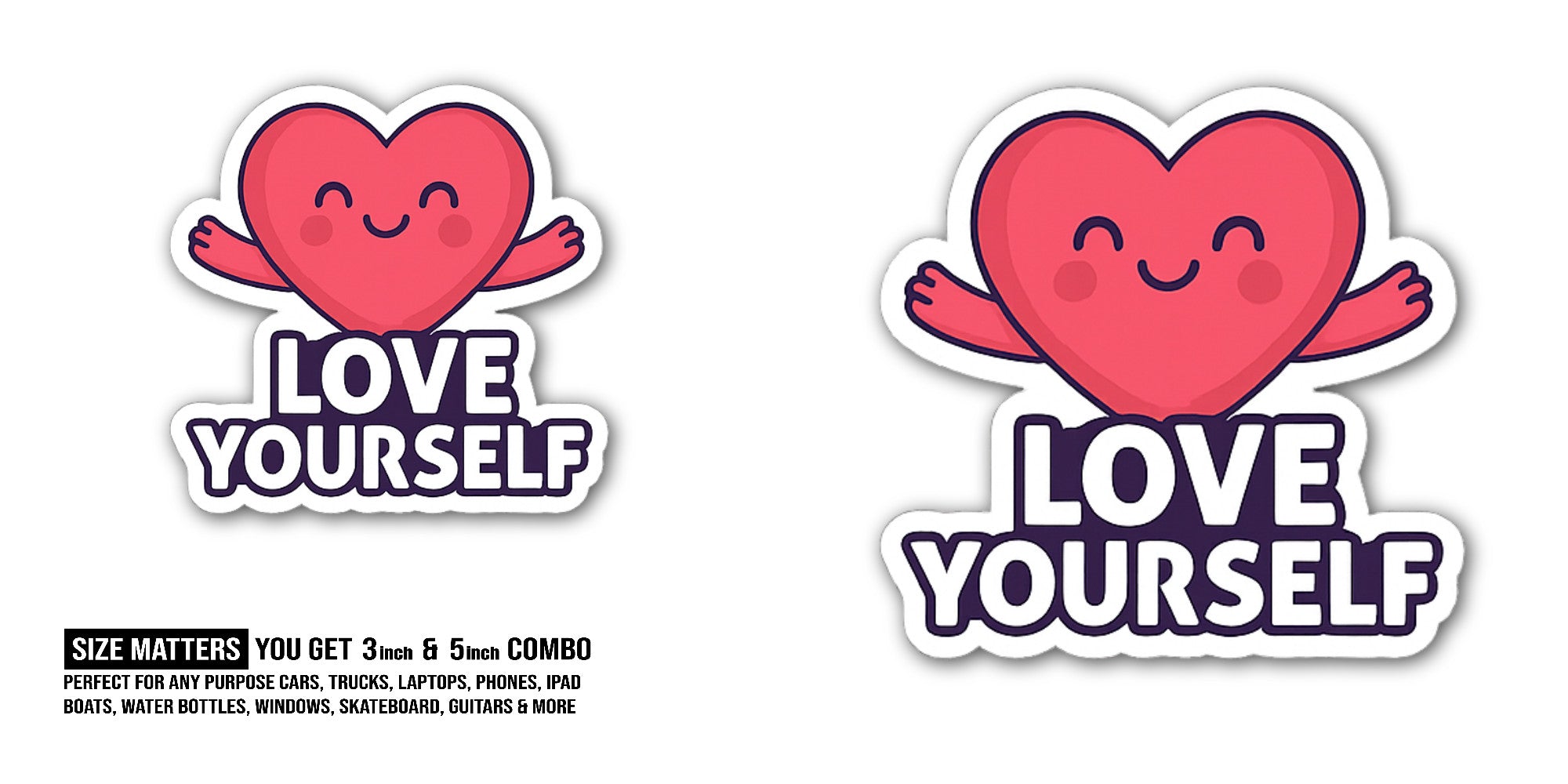 Cute Heart Sticker, Waterproof Vinyl Decal Sticker Indoor Or Outdoor 2 (Pieces) 3" and 5"