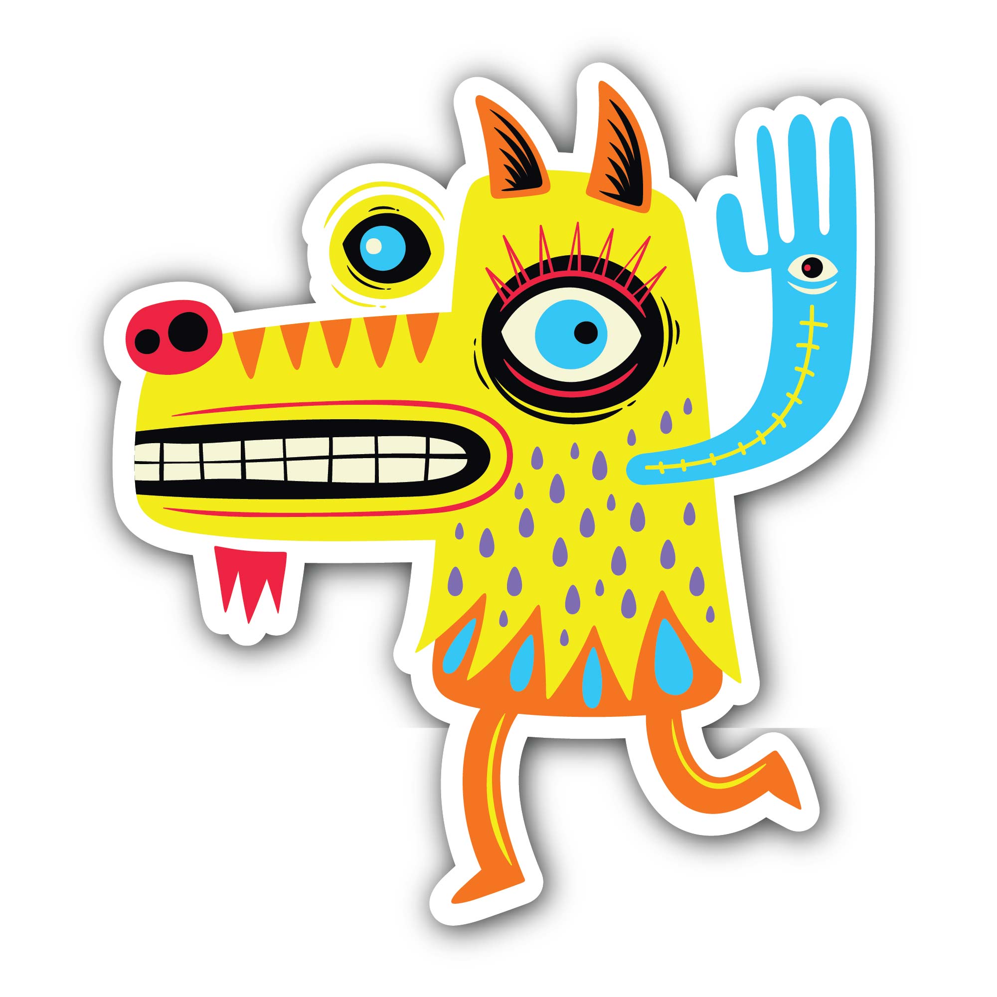 Yellow Color Monster Sticker, Waterproof Vinyl Decal Sticker Indoor Or Outdoor 2 (Pieces) 3" and 5"