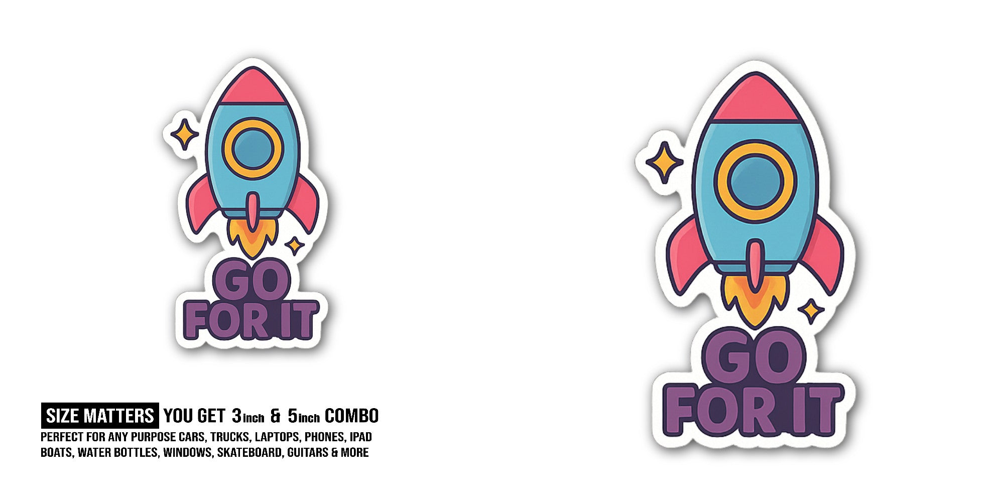 Cute Rocket Sticker, Waterproof Vinyl Decal Sticker Indoor Or Outdoor 2 (Pieces) 3" and 5"