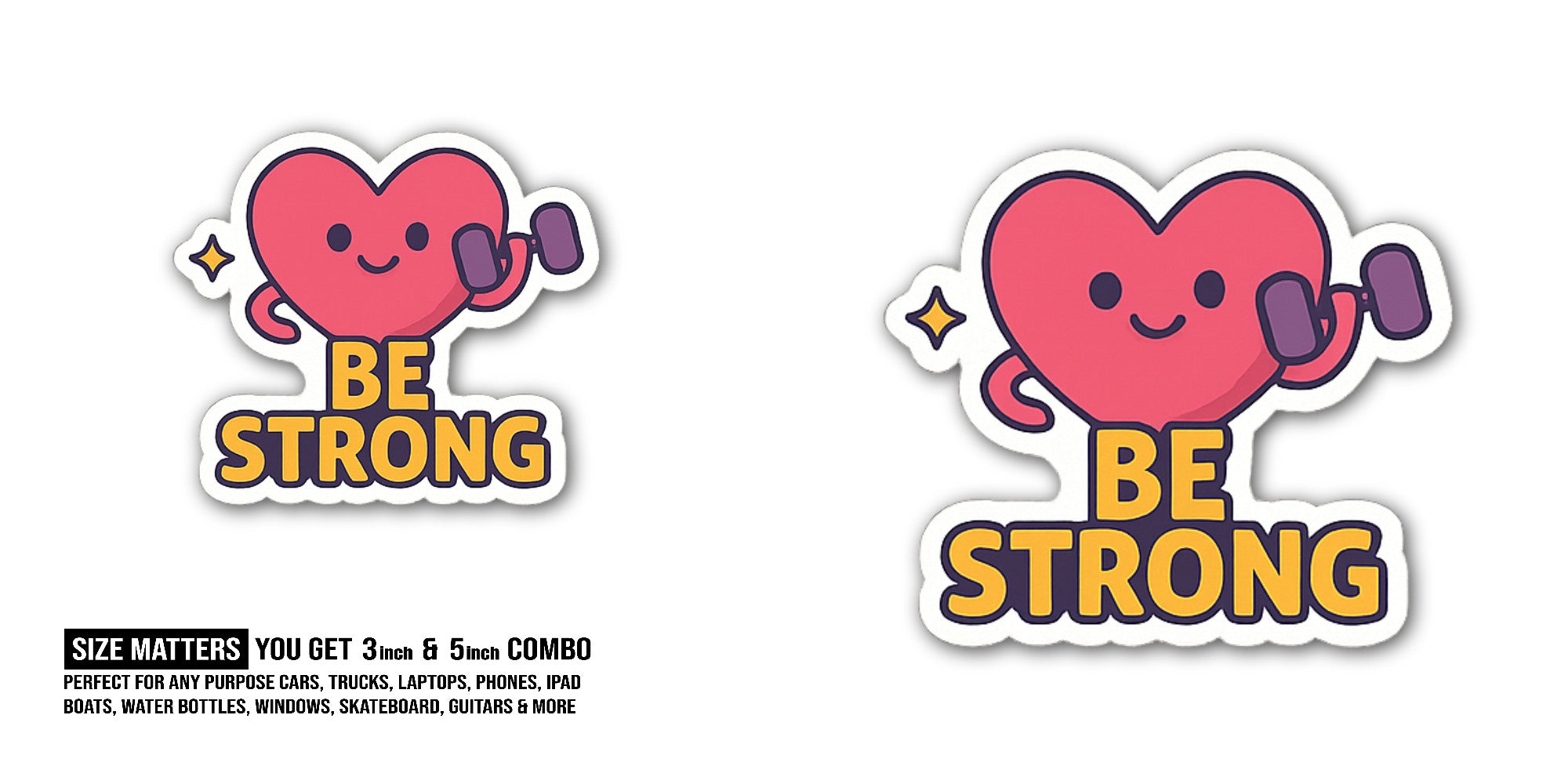 PINK HEART Sticker, Waterproof Vinyl Decal Sticker Indoor Or Outdoor 2 (Pieces) 3" and 5"