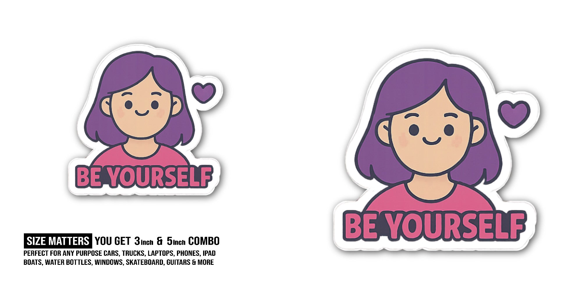 Cute Little Girl Sticker, Waterproof Vinyl Decal Sticker Indoor Or Outdoor 2 (Pieces) 3" and 5"