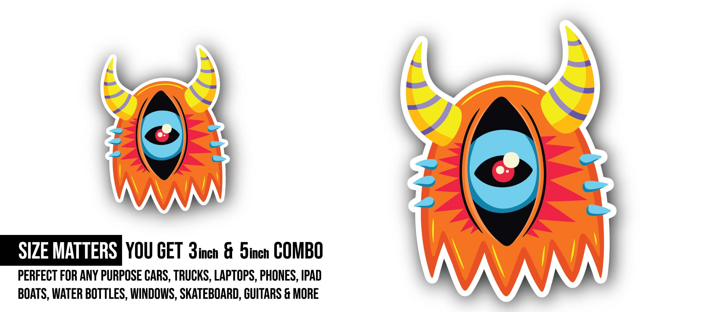 Doodle Demon Sticker, Waterproof Vinyl Decal Sticker Indoor Or Outdoor 2 (Pieces) 3" and 5"