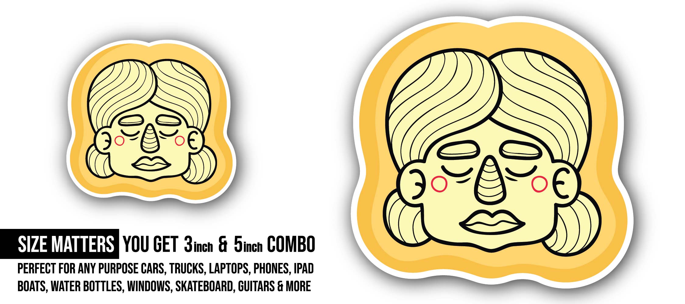 Face Sticker, Waterproof Vinyl Decal Sticker Indoor Or Outdoor 2 (Pieces) 3" and 5"