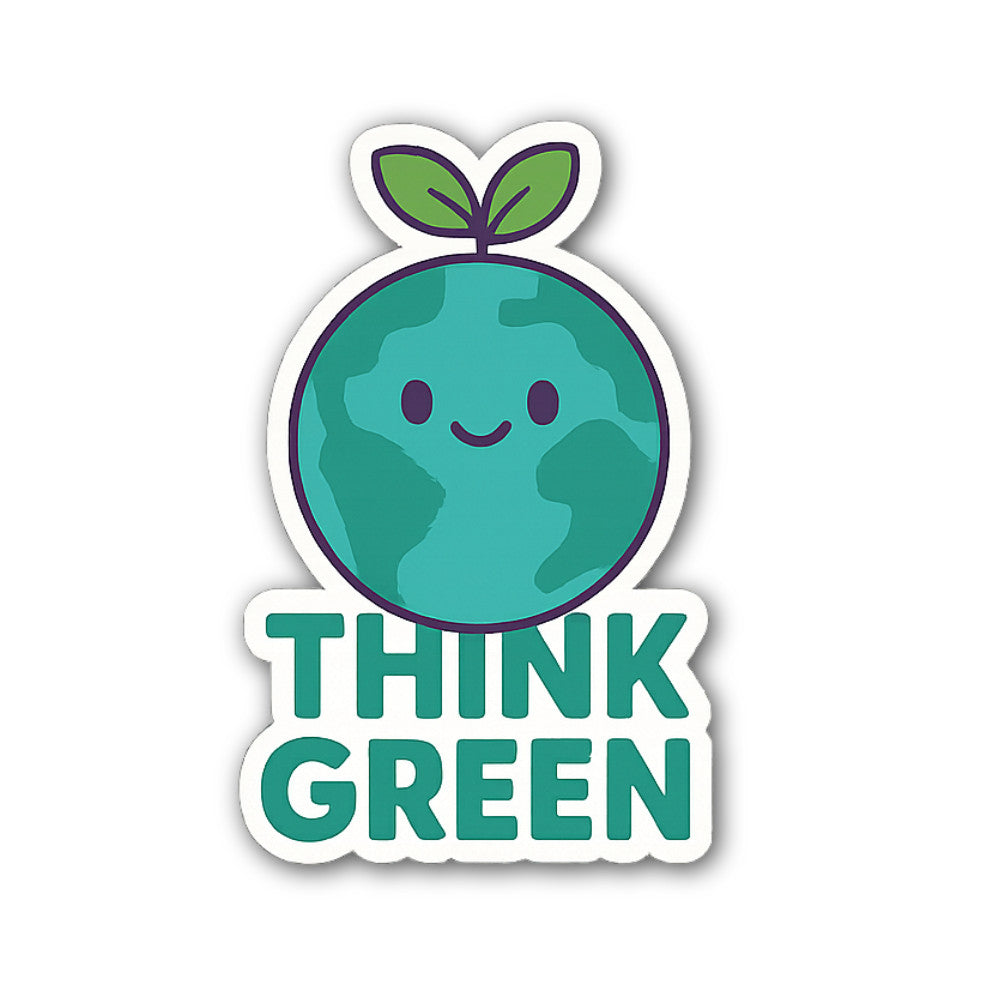 THINK GREEN Sticker, Waterproof Vinyl Decal Sticker Indoor Or Outdoor 2 (Pieces) 3" and 5"