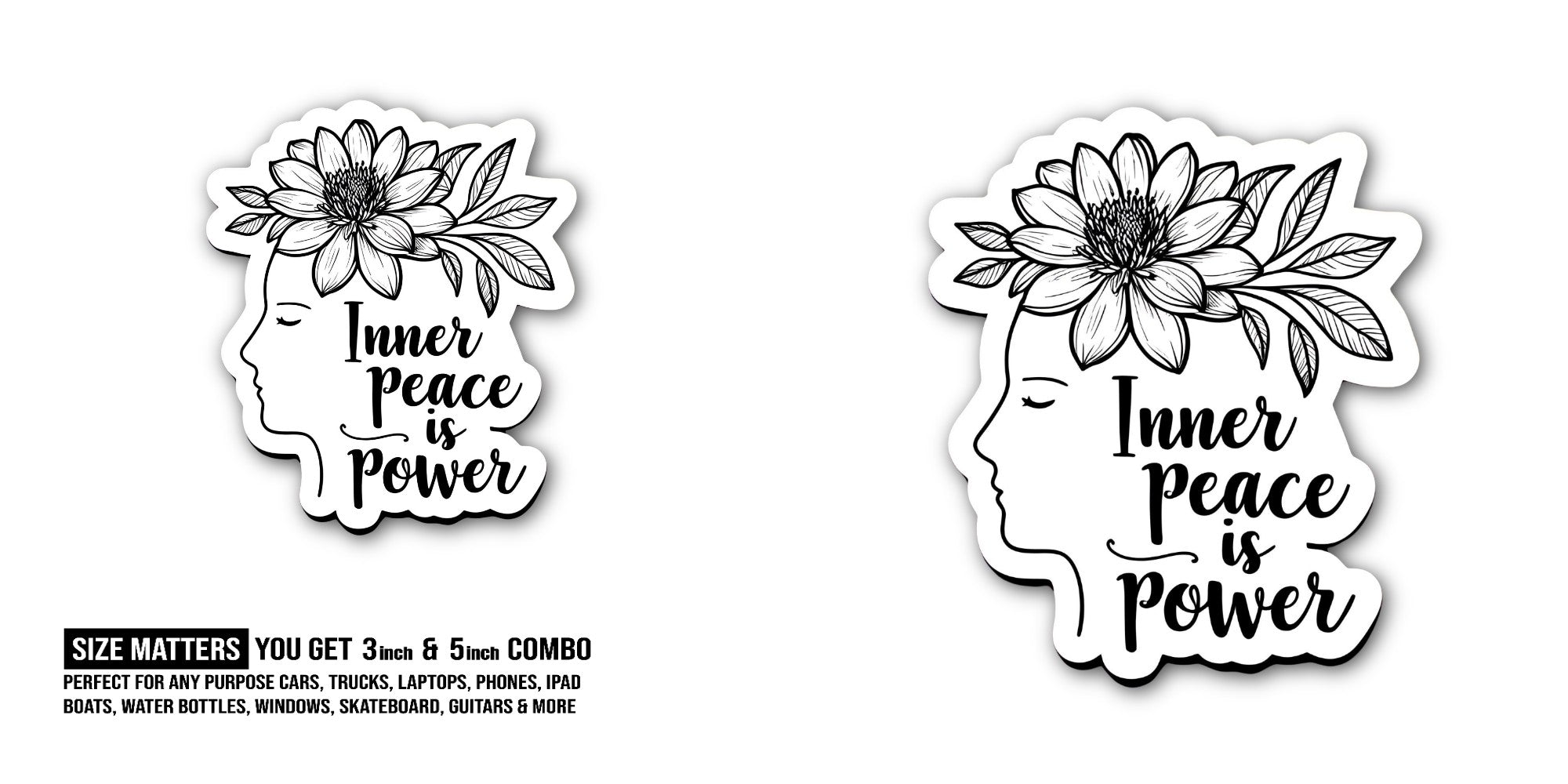 Inner Peace Power Sticker, Waterproof Vinyl Decal Sticker Indoor Or Outdoor 2 (Pieces) 3" and 5"