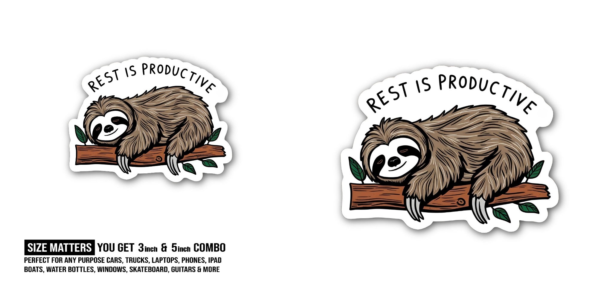 REST IS PRODUCTIVE Sticker, Waterproof Vinyl Decal Sticker Indoor Or Outdoor 2 (Pieces) 3" and 5"