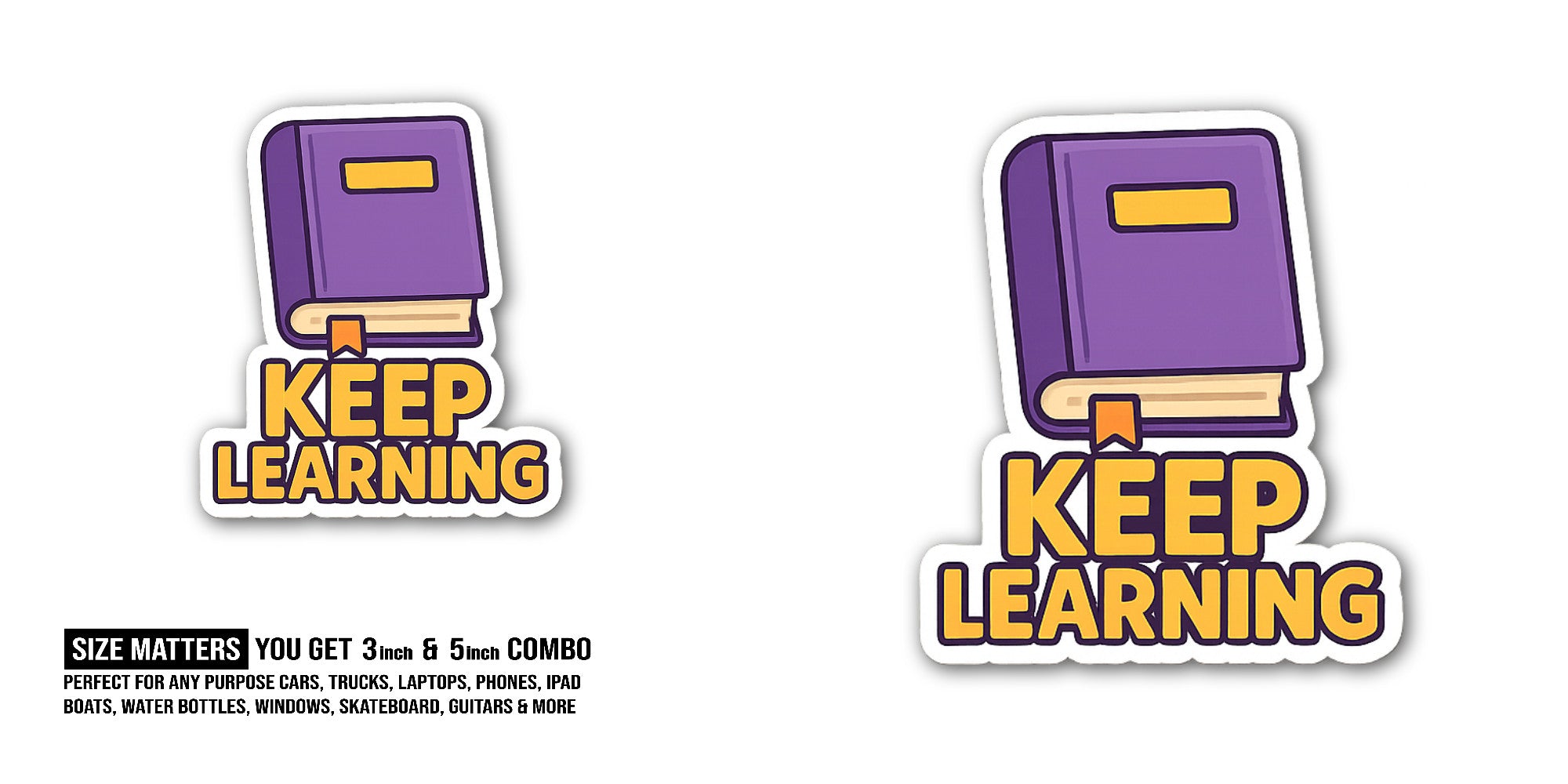 Purple Book Sticker, Waterproof Vinyl Decal Sticker Indoor Or Outdoor 2 (Pieces) 3" and 5"