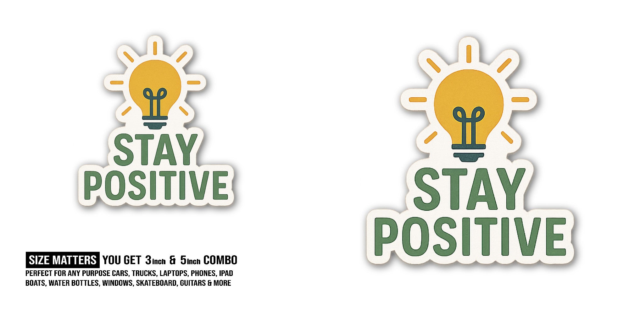 Positive Bulb Sticker, Waterproof Vinyl Decal Sticker Indoor Or Outdoor 2 (Pieces) 3" and 5"