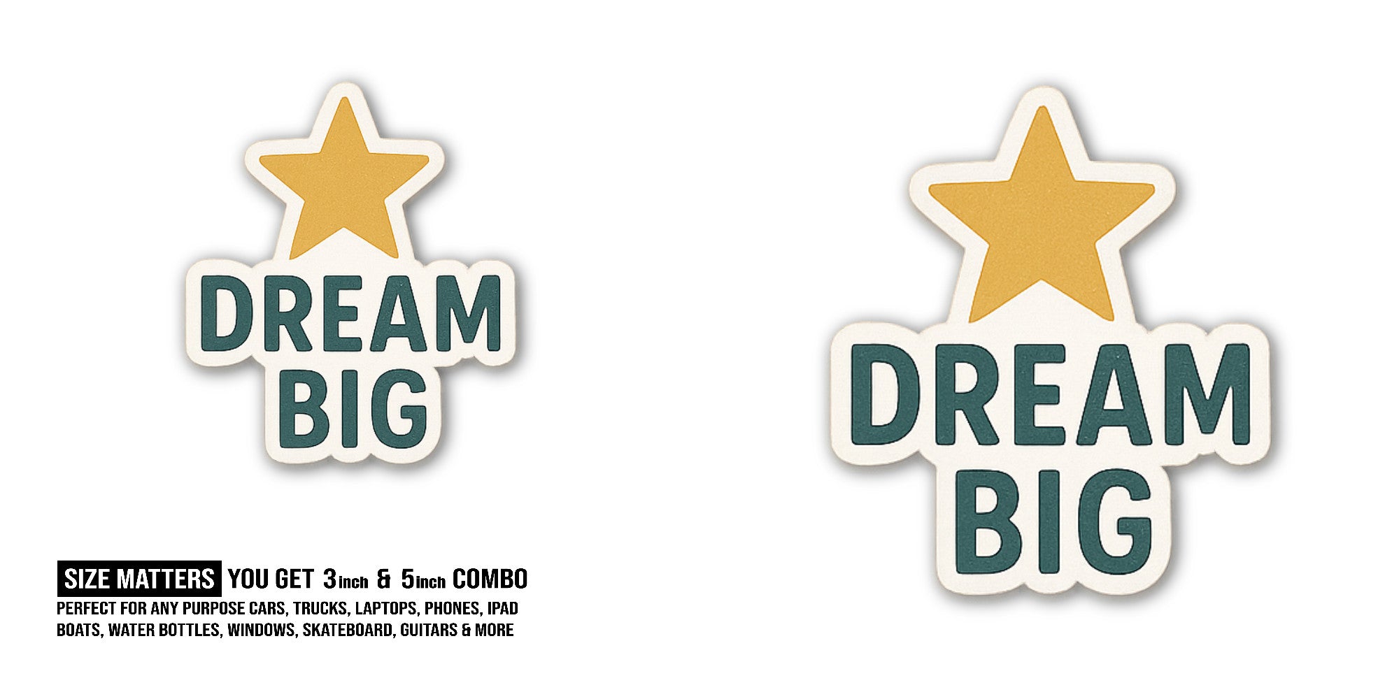 BIG Cute Star Sticker, Waterproof Vinyl Decal Sticker Indoor Or Outdoor 2 (Pieces) 3" and 5"