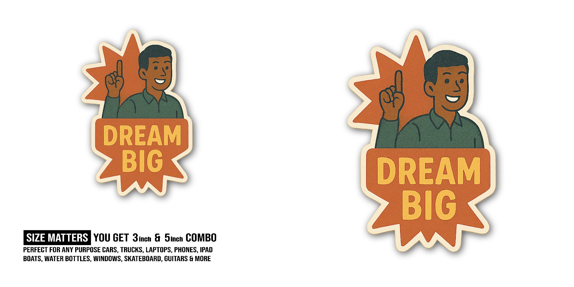 Boy pointing his finger upwards Sticker, Waterproof Vinyl Decal Sticker Indoor Or Outdoor 2 (Pieces) 3" and 5"