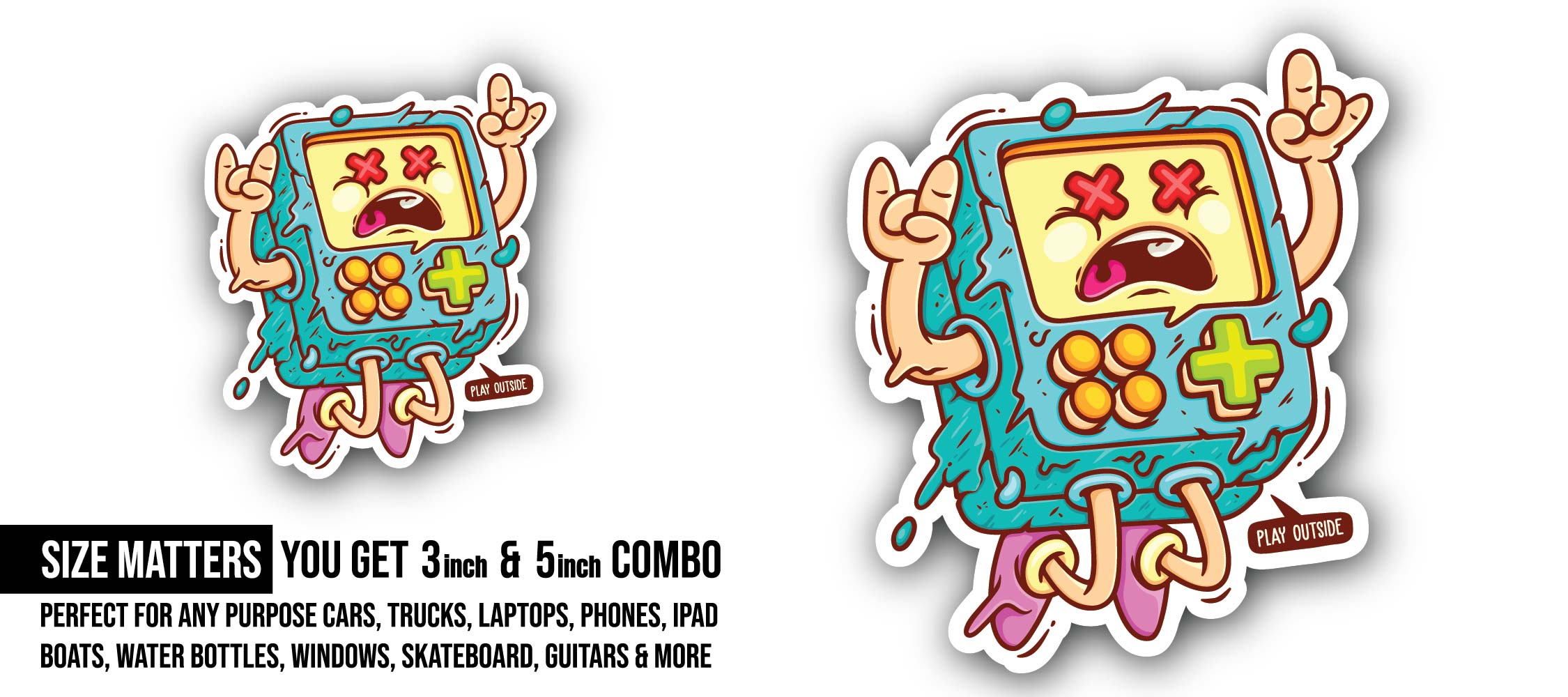 A Free Gameboy Sticker, Waterproof Vinyl Decal Sticker Indoor Or Outdoor 2 (Pieces) 3" and 5"