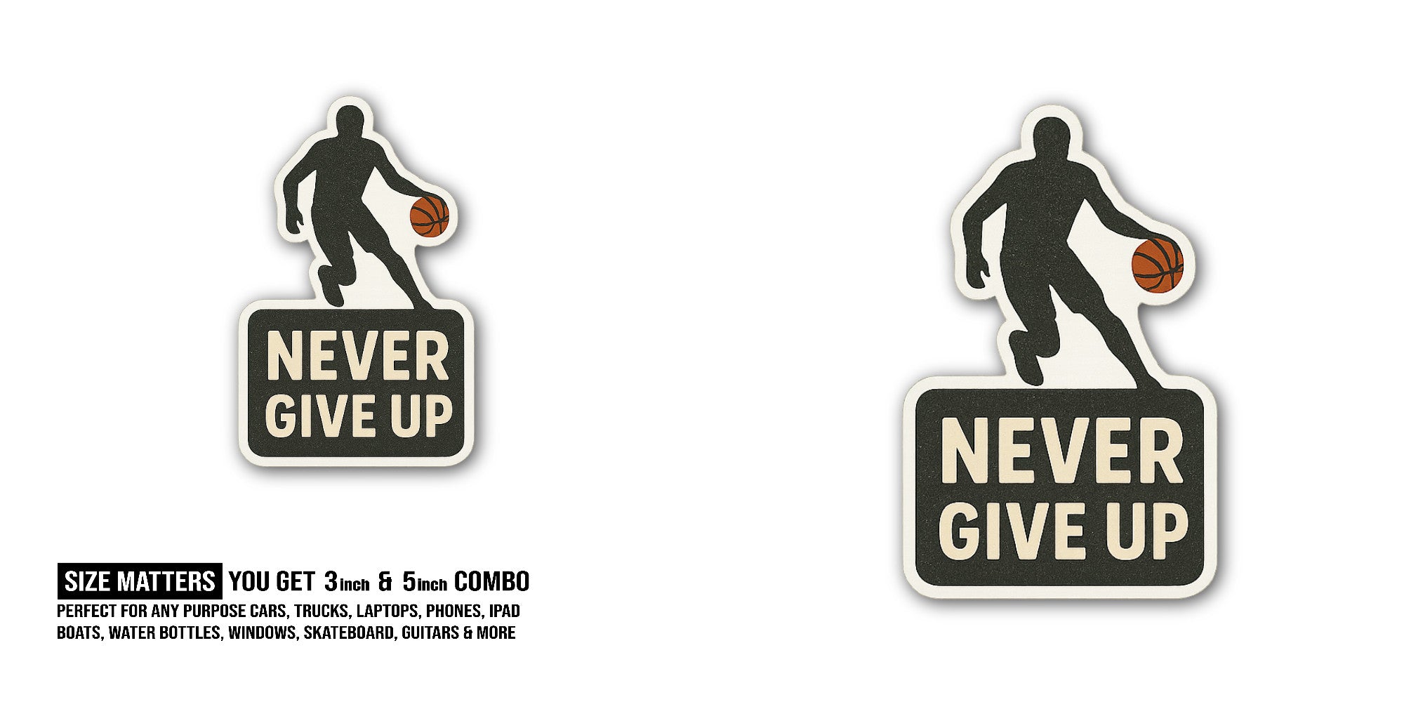 Player dribbling a basketball Sticker, Waterproof Vinyl Decal Sticker Indoor Or Outdoor 2 (Pieces) 3" and 5"