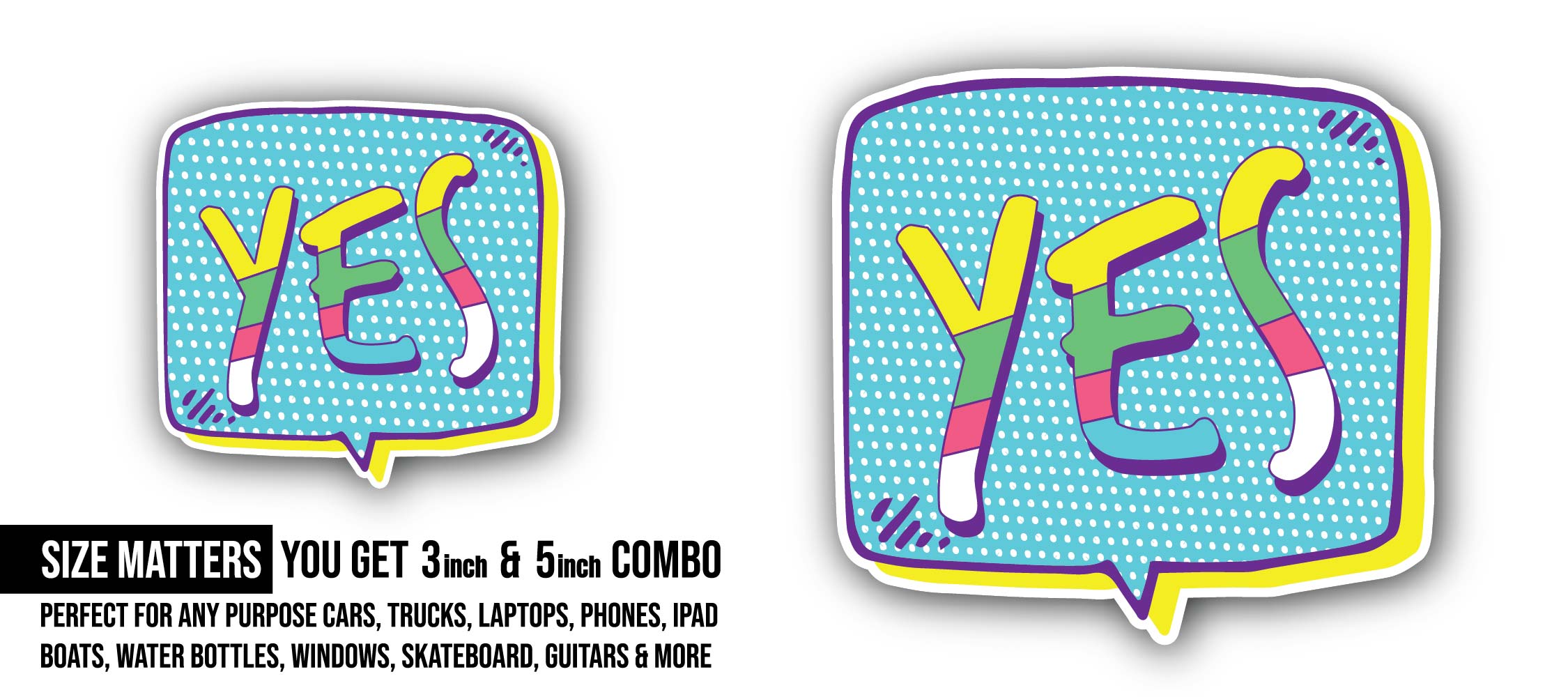 Yes Text Box Message Sticker, Waterproof Vinyl Decal Sticker Indoor Or Outdoor 2 (Pieces) 3" and 5"