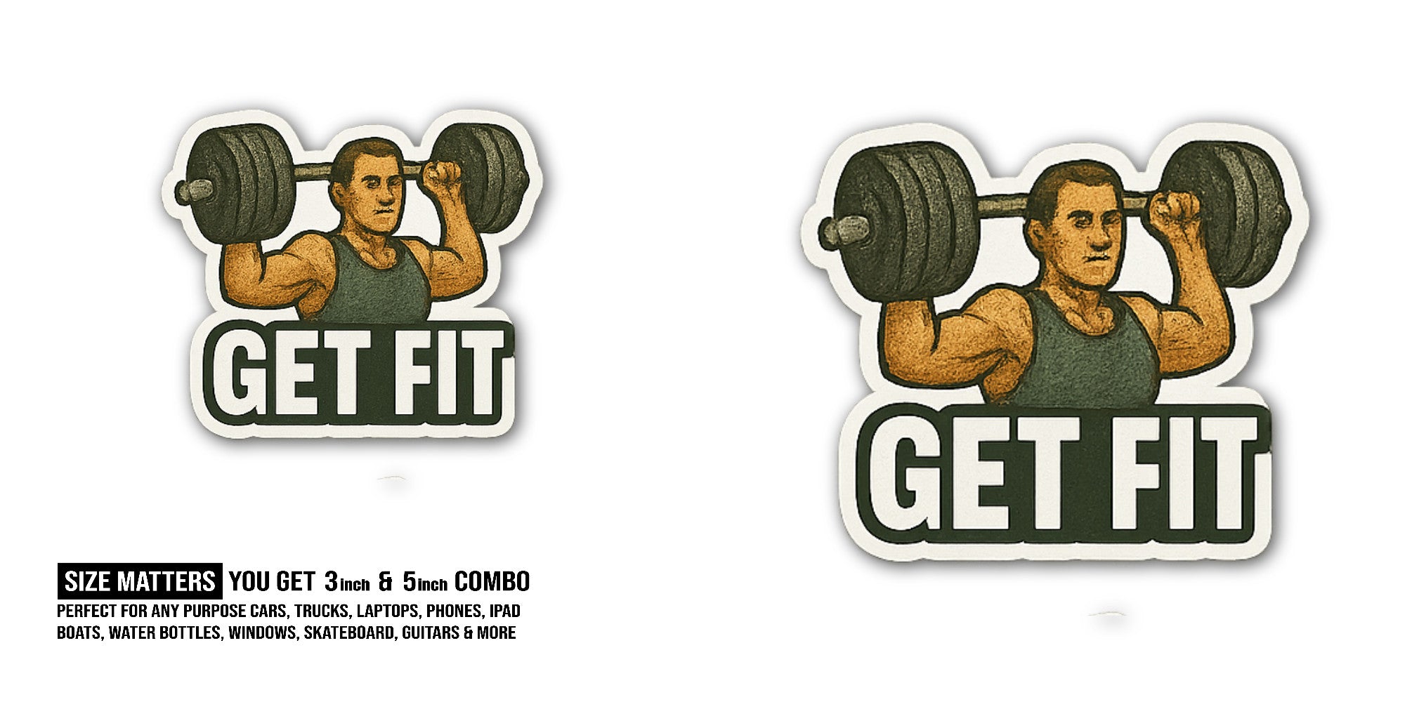 GET FIT Sticker, Waterproof Vinyl Decal Sticker Indoor Or Outdoor 2 (Pieces) 3" and 5"