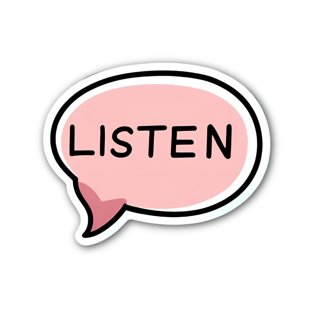 LISTEN Pink Massage Sticker, Waterproof Vinyl Decal Sticker Indoor Or Outdoor 2 (Pieces) 3" and 5"