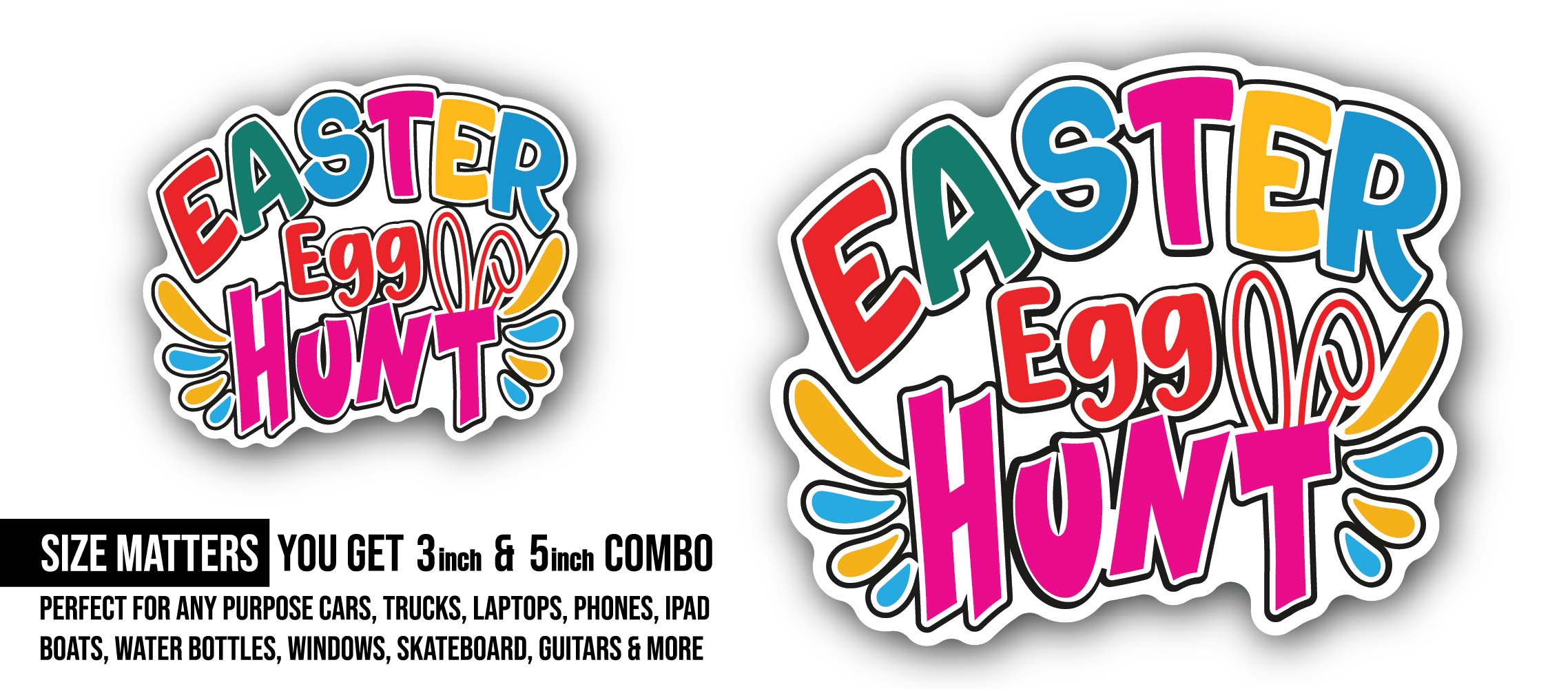 Easter Egg Hunt Sticker, Waterproof Vinyl Decal Sticker Indoor Or Outdoor 2 (Pieces) 3" and 5"