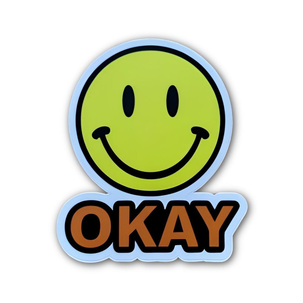 OKAY Smiley Face Sticker, Waterproof Vinyl Decal Sticker Indoor Or Outdoor 2 (Pieces) 3" and 5"