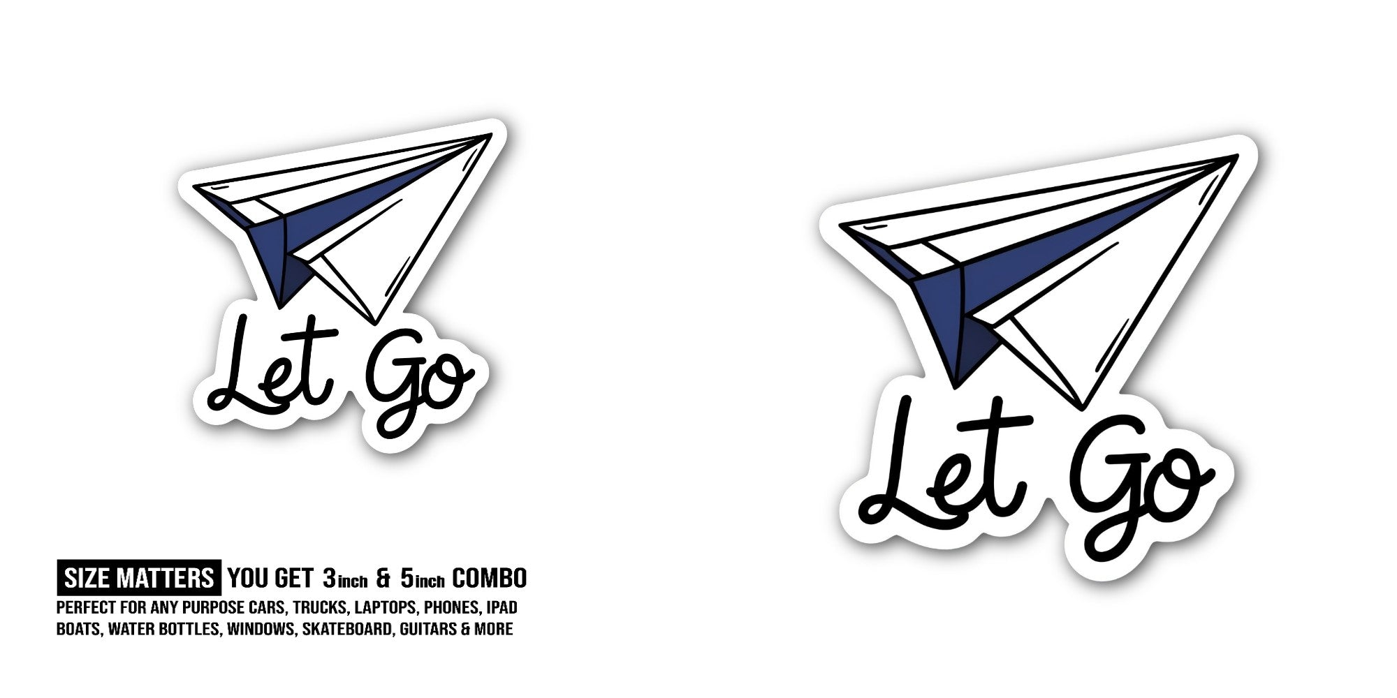 Let Go Paper Rocket Sticker, Waterproof Vinyl Decal Sticker Indoor Or Outdoor 2 (Pieces) 3" and 5"