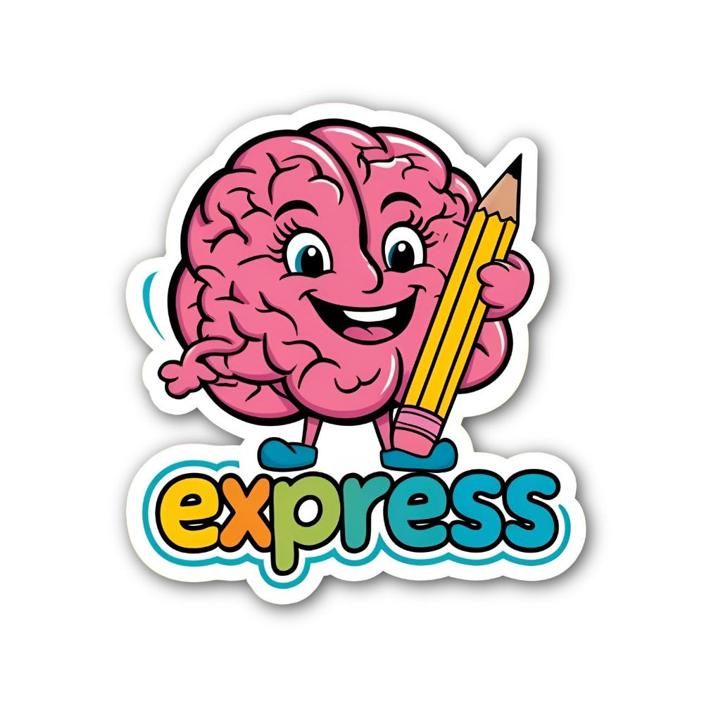 Express Cute Brain Sticker, Waterproof Vinyl Decal Sticker Indoor Or Outdoor 2 (Pieces) 3" and 5"