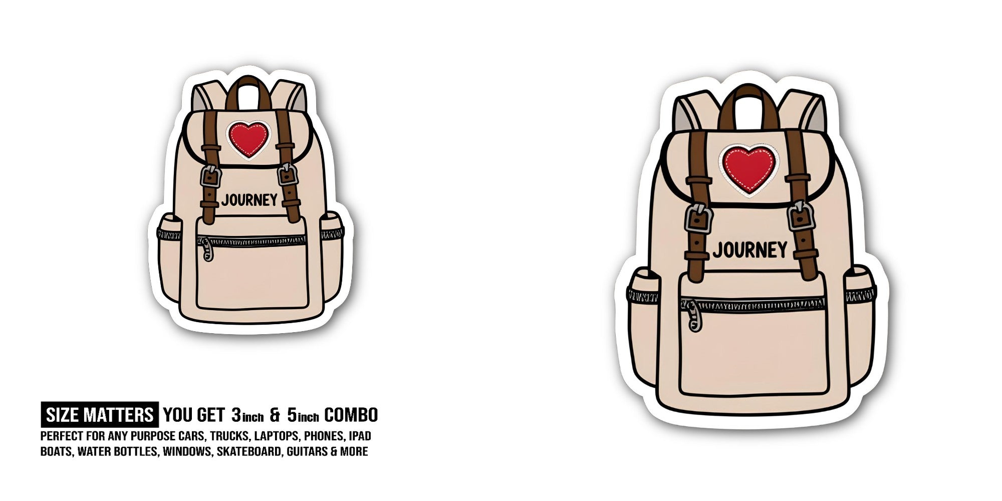 Journey Cute Bag Sticker, Waterproof Vinyl Decal Sticker Indoor Or Outdoor 2 (Pieces) 3" and 5"