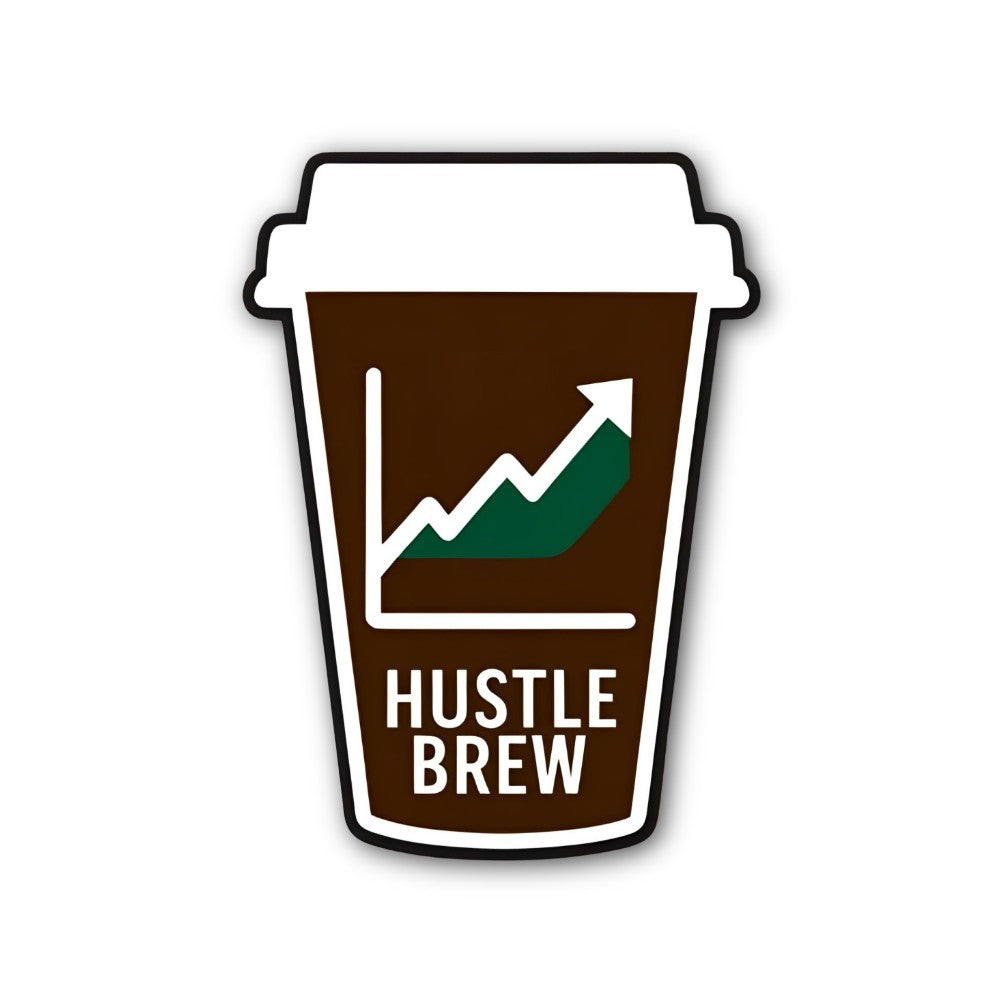 HUSTLE BREW With Iced Coffee Sticker, Waterproof Vinyl Decal Sticker Indoor Or Outdoor 2 (Pieces) 3" and 5"