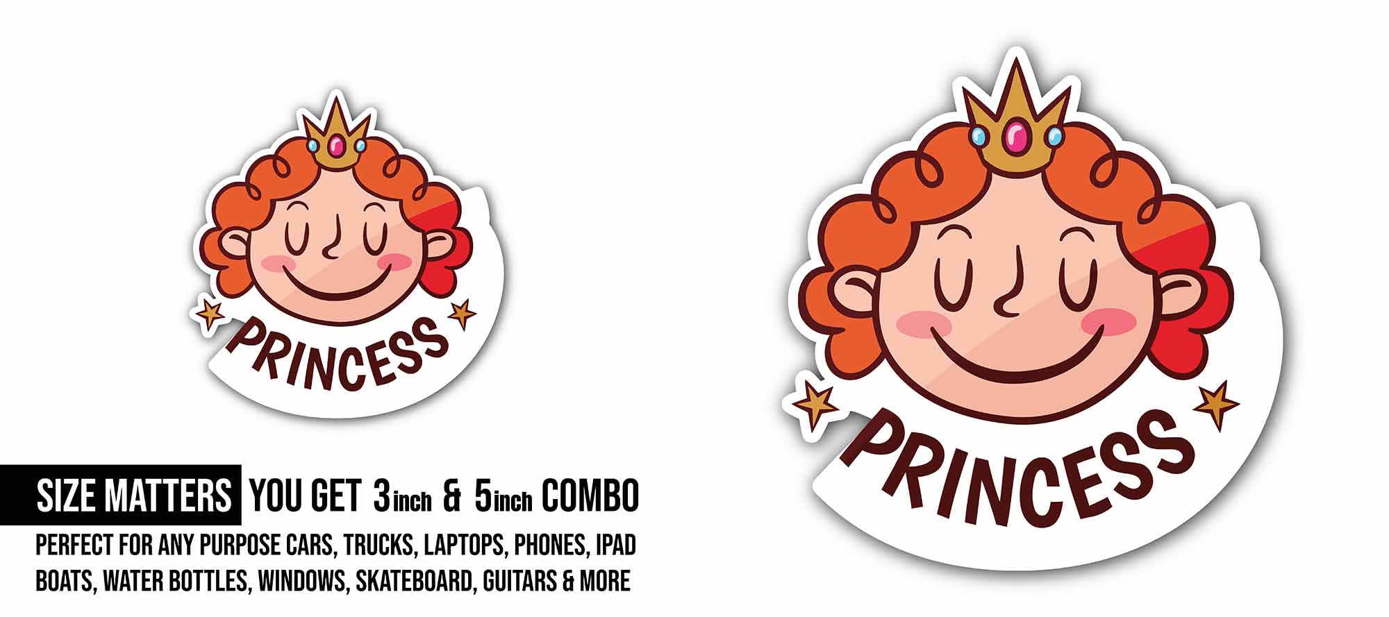Little Princess Girl Sticker, Waterproof Vinyl Decal Sticker Indoor Or Outdoor 2 (Pieces) 3" and 5"