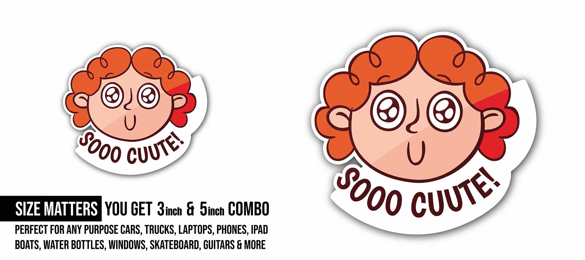 So Cute Baby Girl Sticker, Waterproof Vinyl Decal Sticker Indoor Or Outdoor 2 (Pieces) 3" and 5"