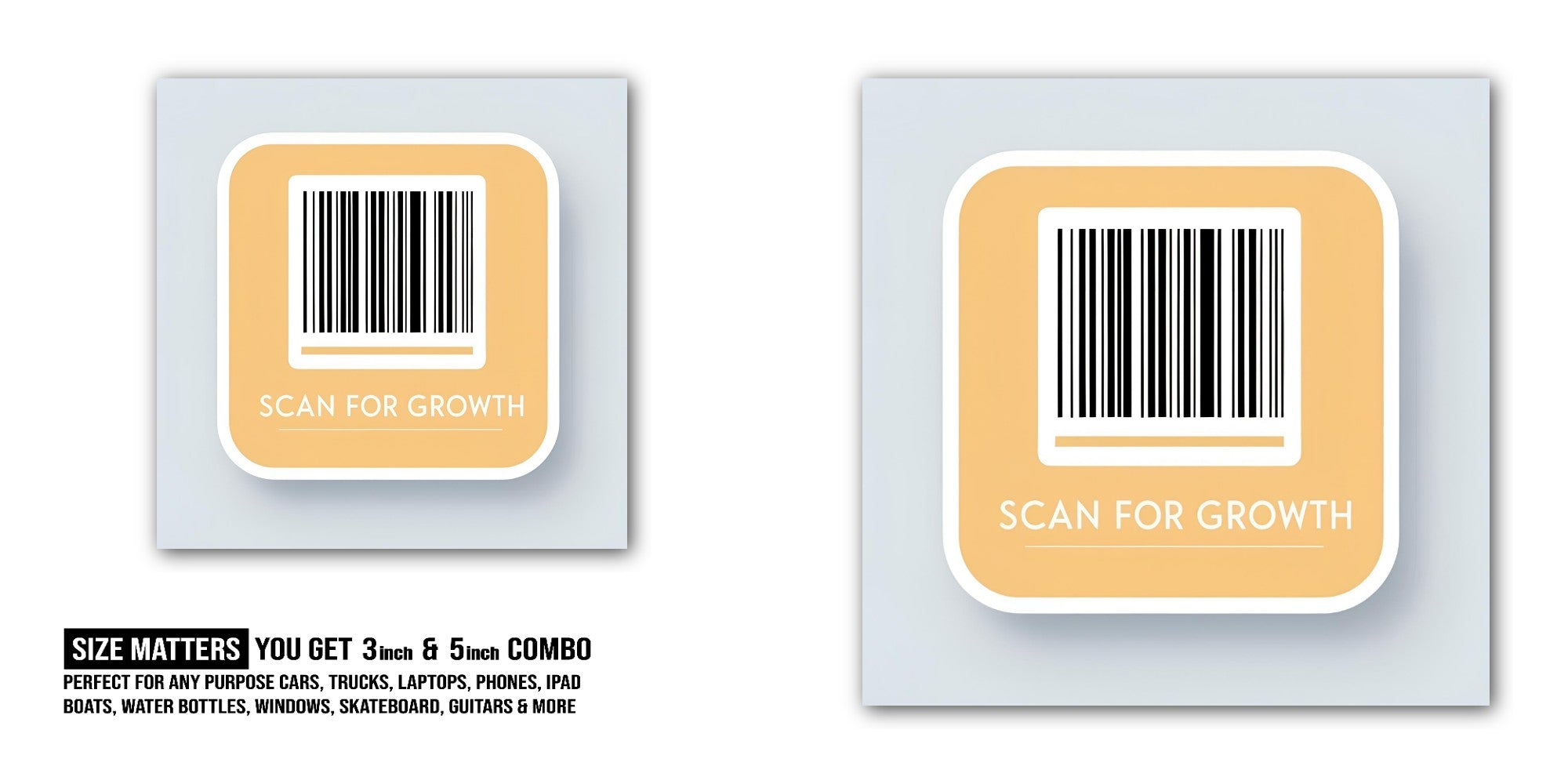 SCAN FOR GROWTH Sticker, Waterproof Vinyl Decal Sticker Indoor Or Outdoor 2 (Pieces) 3" and 5"