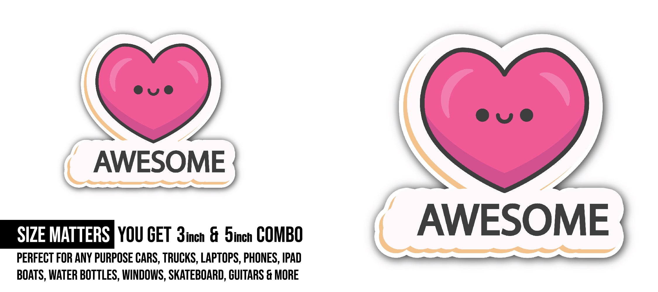 Awesome Text Sticker, Waterproof Vinyl Decal Sticker Indoor Or Outdoor 2 (Pieces) 3" and 5"