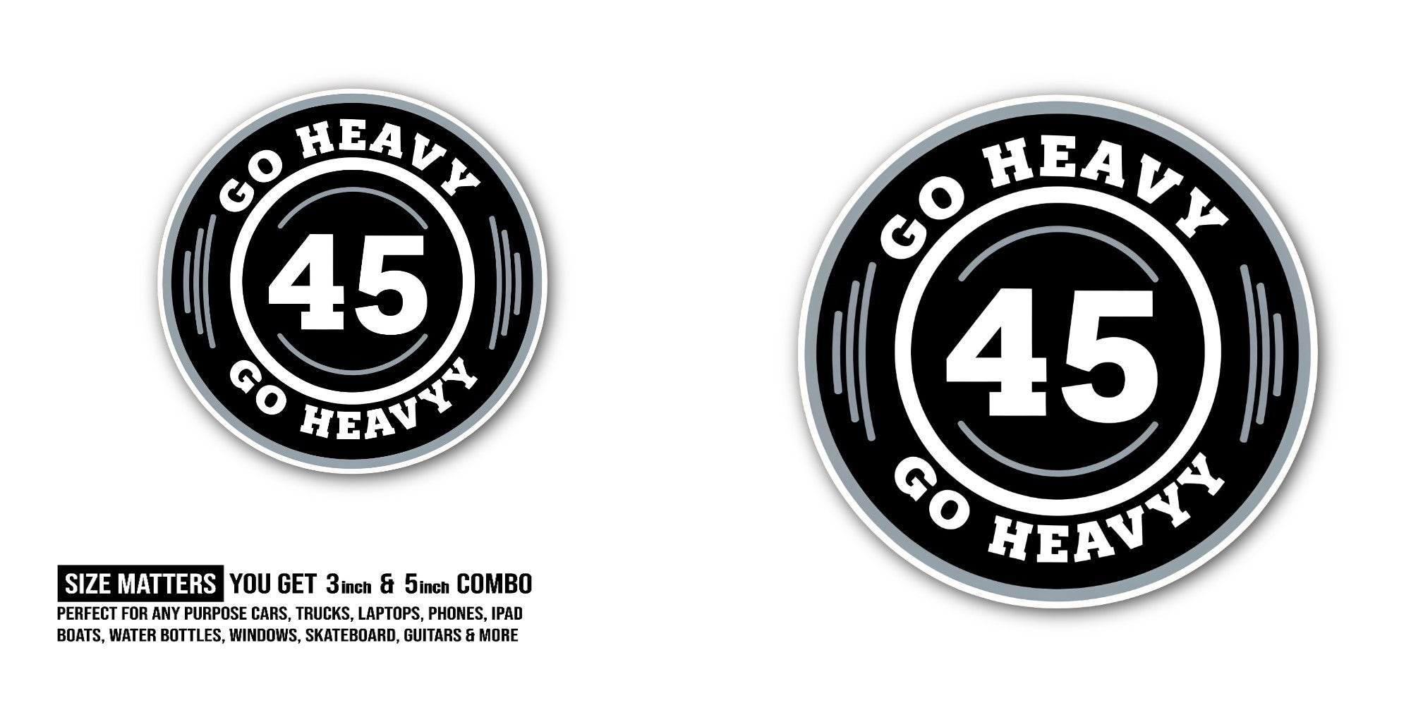GO HEAVYY Black Circle Sticker, Waterproof Vinyl Decal Sticker Indoor Or Outdoor 2 (Pieces) 3" and 5"