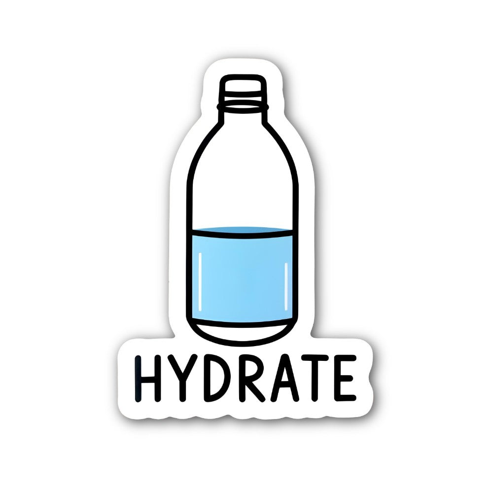 HYDRATE Cute Bottle Sticker, Waterproof Vinyl Decal Sticker Indoor Or Outdoor 2 (Pieces) 3" and 5"