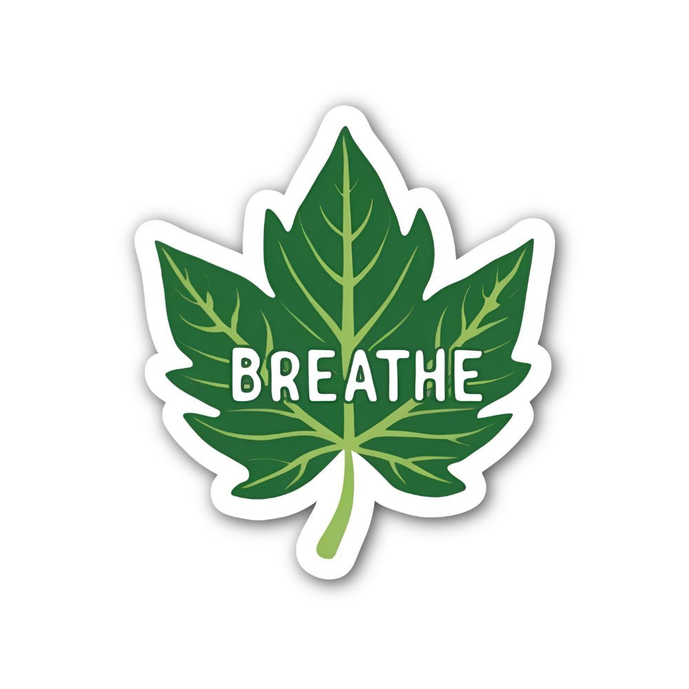 BREATHE Beautiful Leaf Sticker, Waterproof Vinyl Decal Sticker Indoor Or Outdoor 2 (Pieces) 3" and 5"