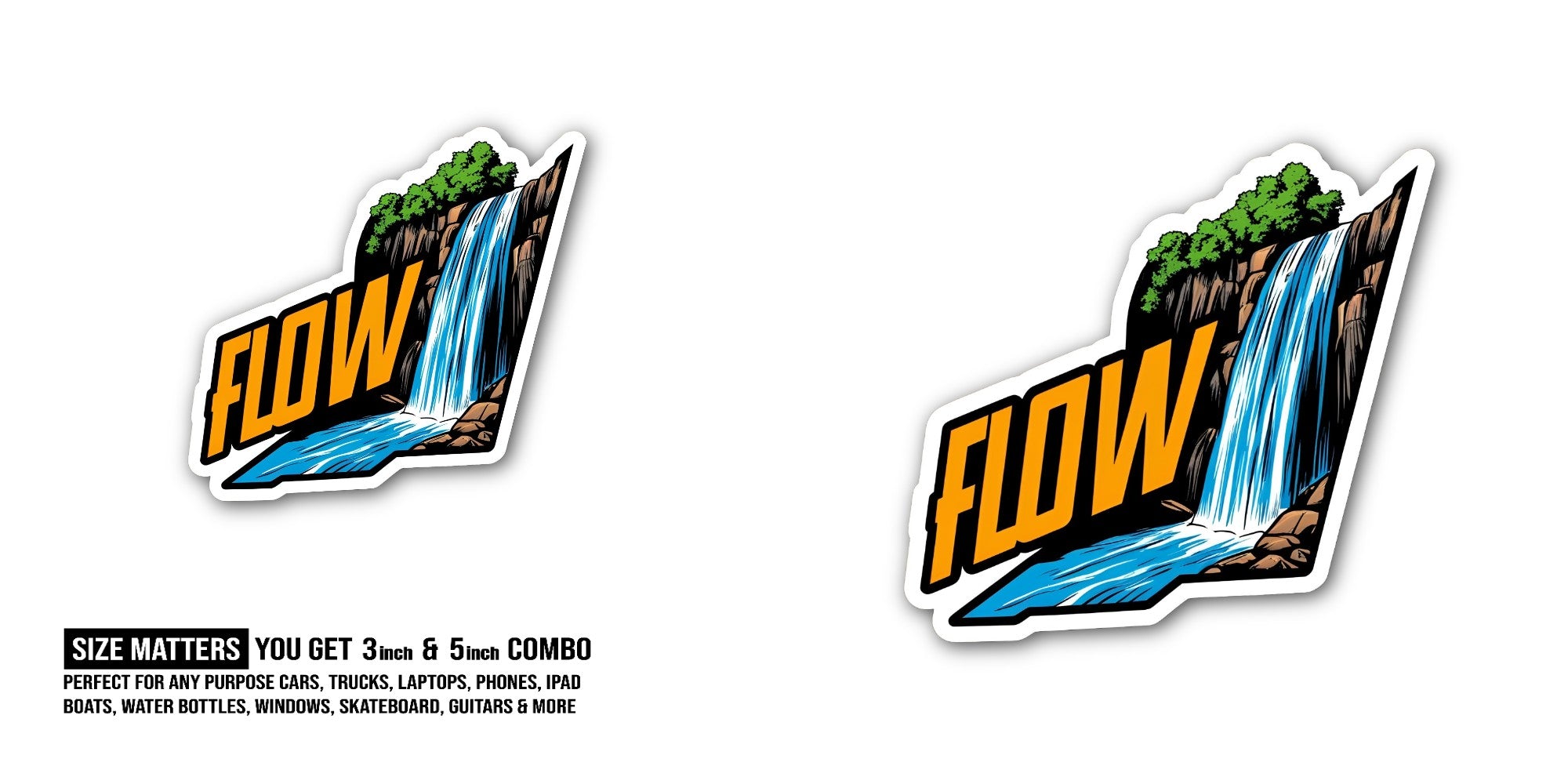 Flow Beautiful Nature Sticker, Waterproof Vinyl Decal Sticker Indoor Or Outdoor 2 (Pieces) 3" and 5"