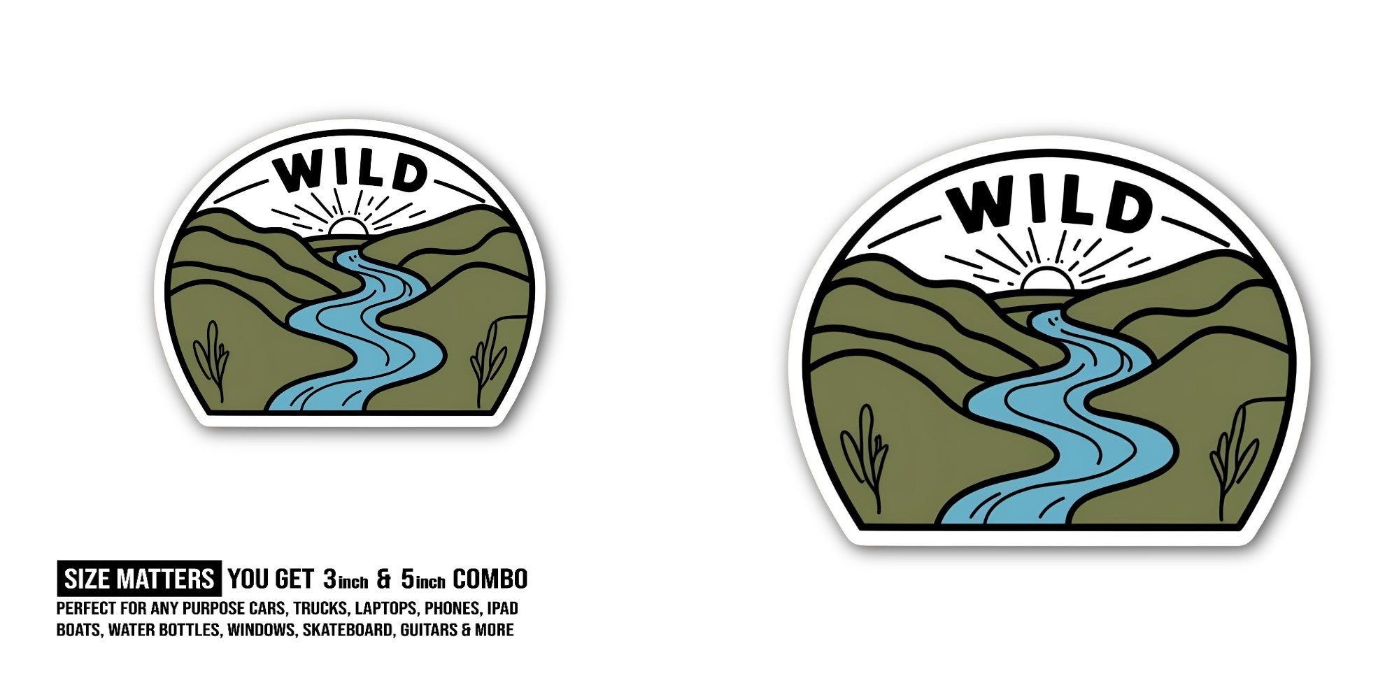 Wild Beautiful nature Sticker, Waterproof Vinyl Decal Sticker Indoor Or Outdoor 2 (Pieces) 3" and 5"