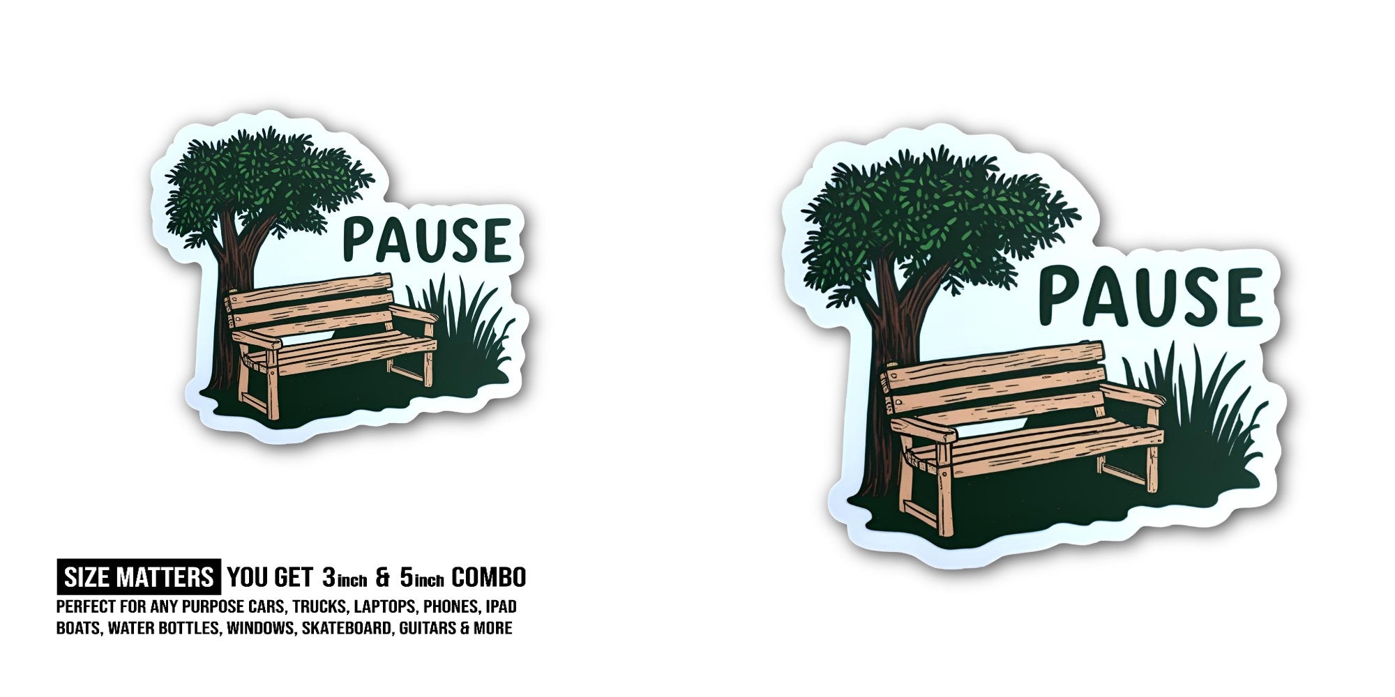 PAUSE Beautiful Garden Sticker, Waterproof Vinyl Decal Sticker Indoor Or Outdoor 2 (Pieces) 3" and 5"