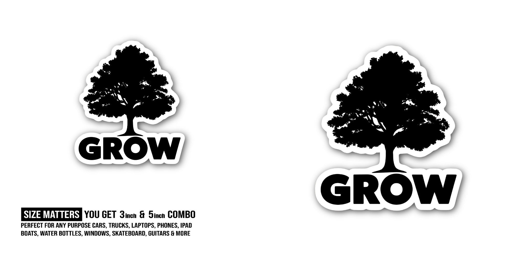 GROW Black Colour Tree Sticker, Waterproof Vinyl Decal Sticker Indoor Or Outdoor 2 (Pieces) 3" and 5"
