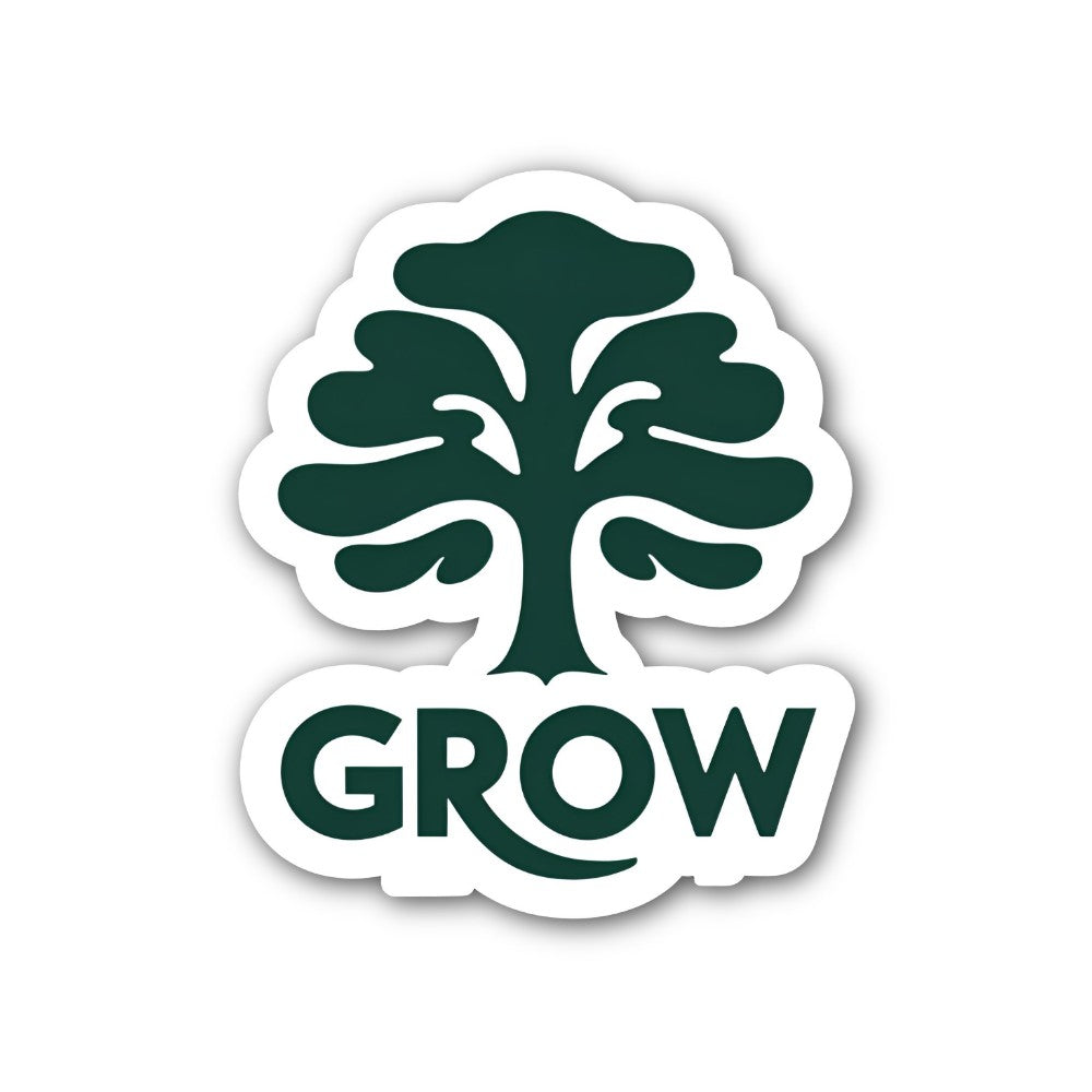 GROW Green Cute Tree Sticker, Waterproof Vinyl Decal Sticker Indoor Or Outdoor 2 (Pieces) 3" and 5"
