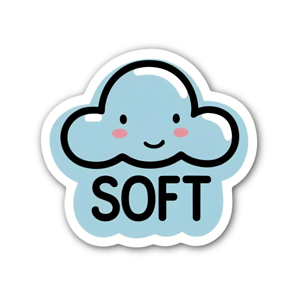 SOFT Happy Cloud Sticker, Waterproof Vinyl Decal Sticker Indoor Or Outdoor 2 (Pieces) 3" and 5"