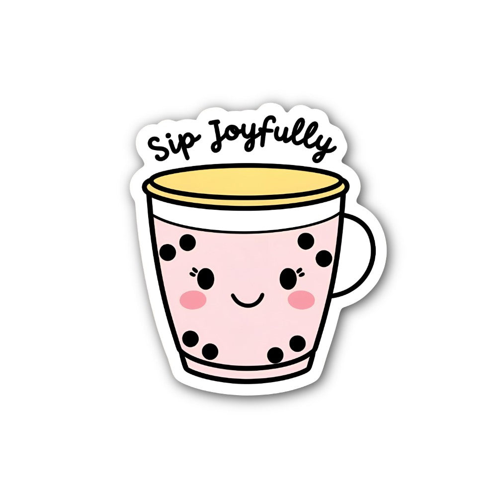 Cute Pink Sip Joyfully Sticker, Waterproof Vinyl Decal Sticker Indoor Or Outdoor 2 (Pieces) 3" and 5"