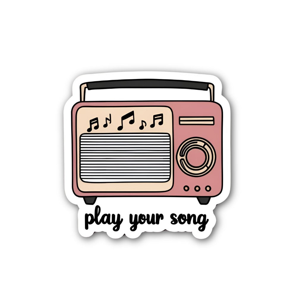 play your song & cute radio Sticker, Waterproof Vinyl Decal Sticker Indoor Or Outdoor 2 (Pieces) 3" and 5"