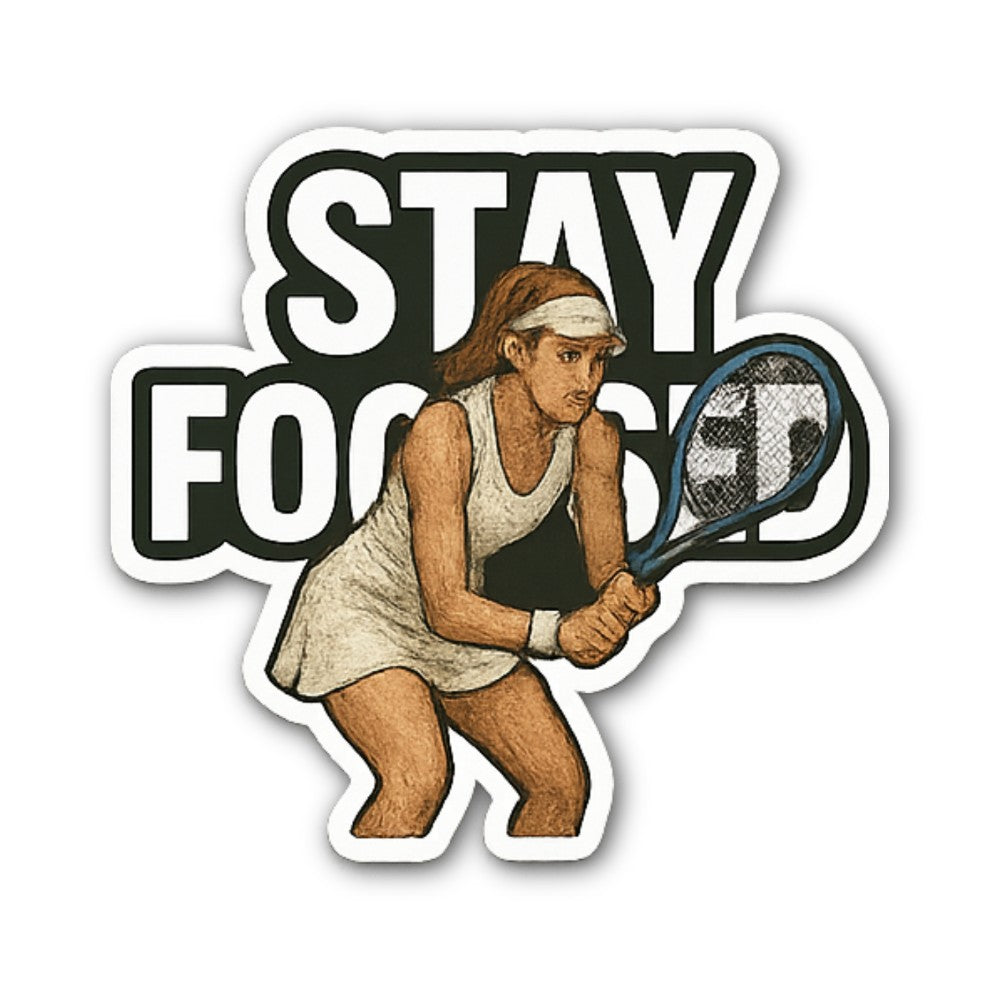 STAY Focused Tennis Player Sticker, Waterproof Vinyl Decal Sticker Indoor Or Outdoor 2 (Pieces) 3" and 5"