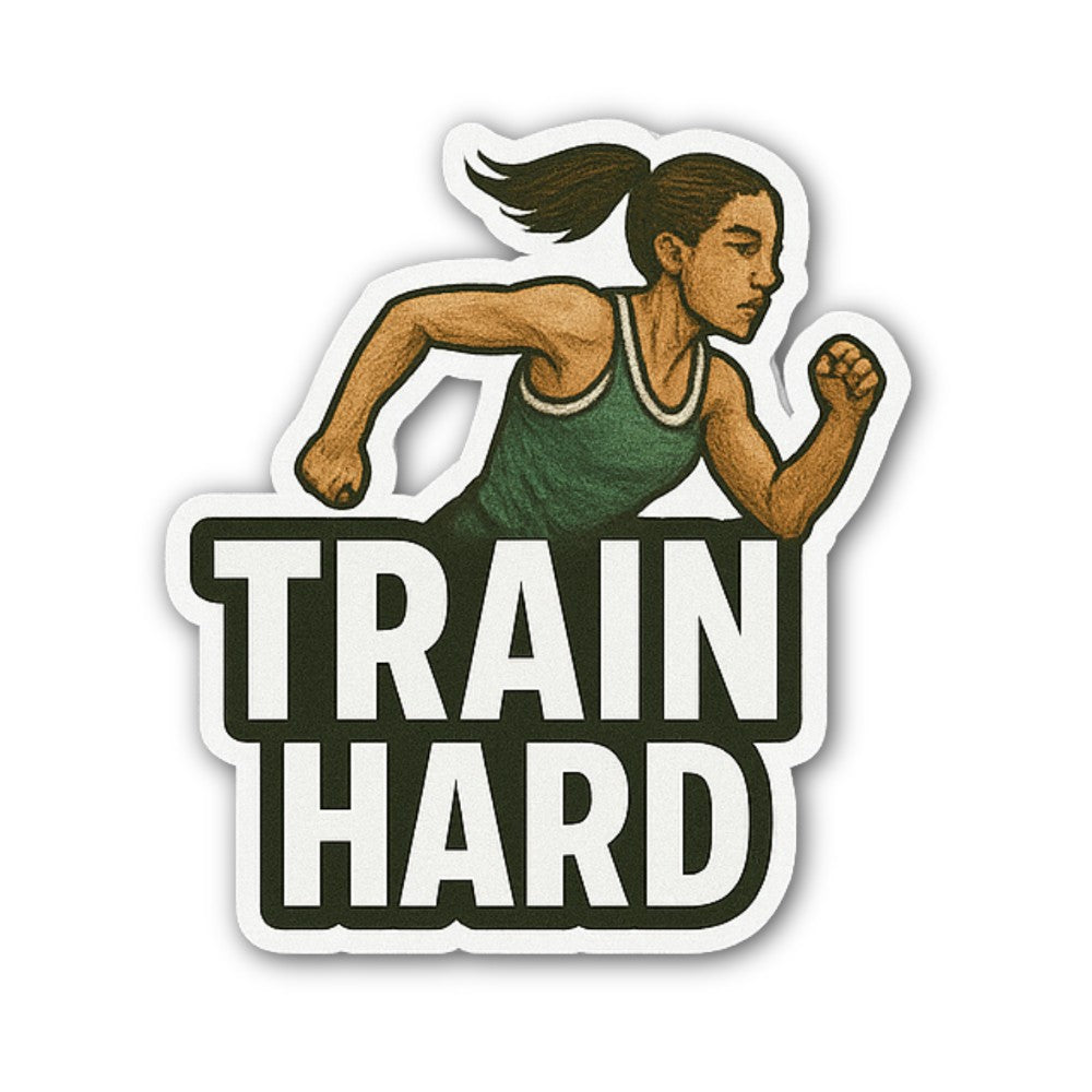 TRAIN HARD Runing Girl Sticker, Waterproof Vinyl Decal Sticker Indoor Or Outdoor 2 (Pieces) 3" and 5"