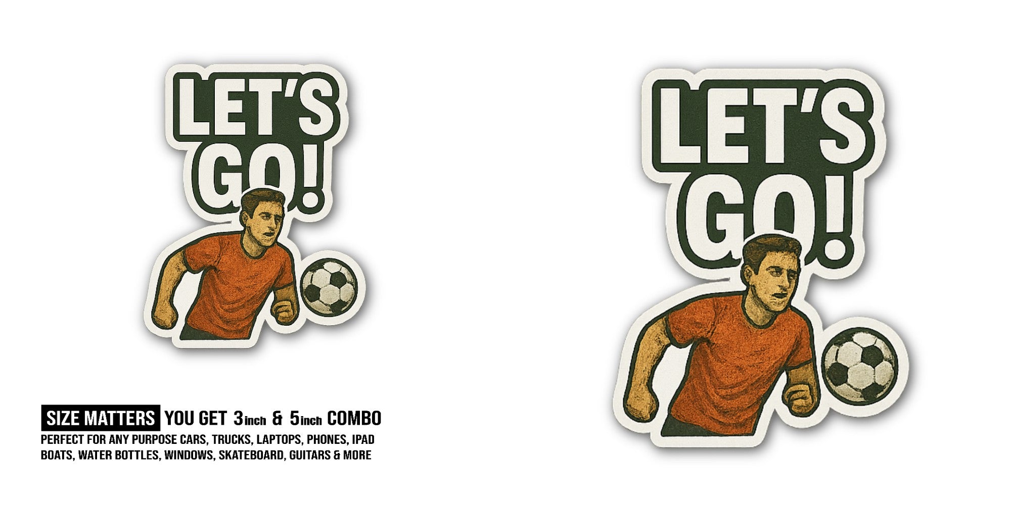 LET'S GO Supper Football Player Sticker, Waterproof Vinyl Decal Sticker Indoor Or Outdoor 2 (Pieces) 3" and 5"