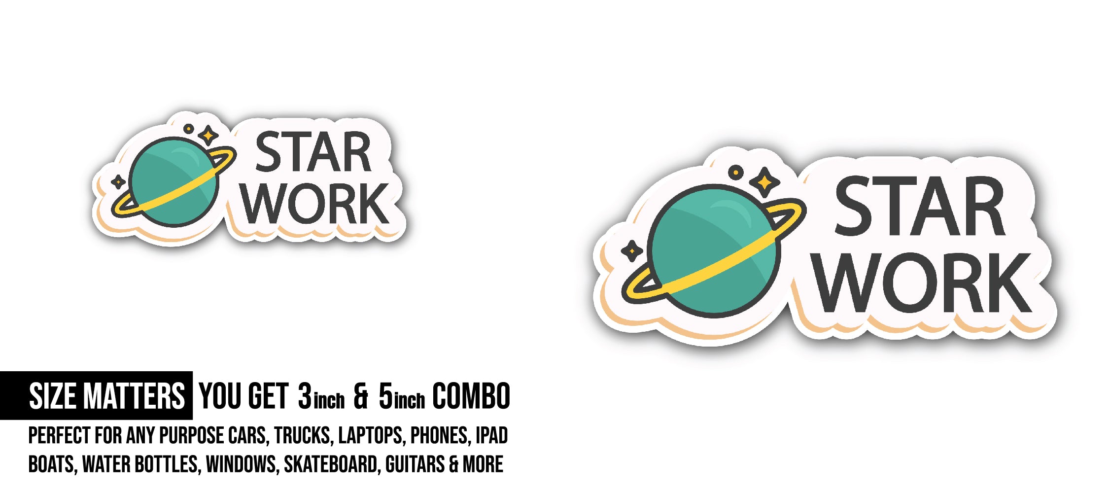 Star Work Sticker, Waterproof Vinyl Decal Sticker Indoor Or Outdoor 2 (Pieces) 3" and 5"