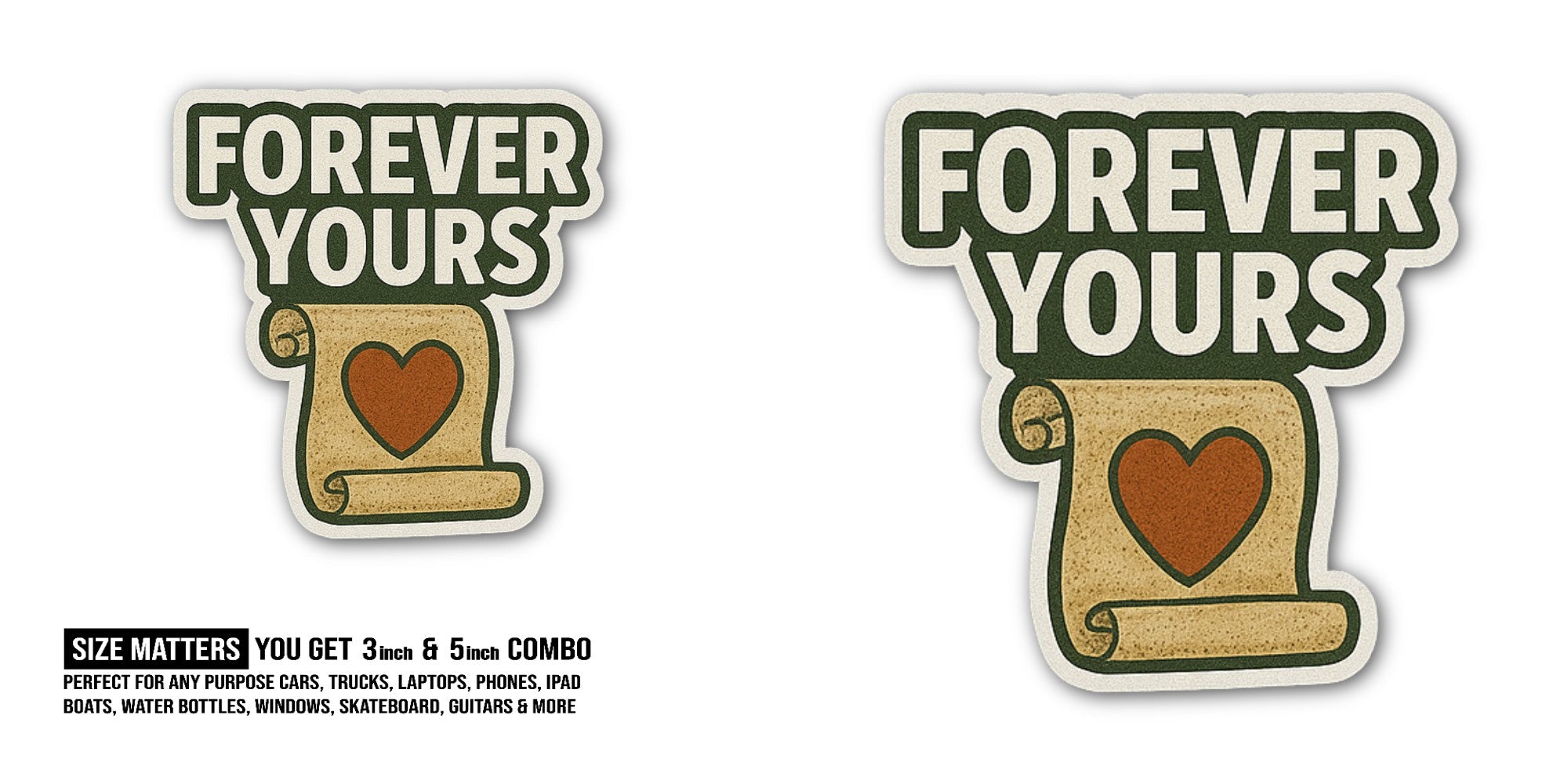 Love Letter With Heart Sticker, Waterproof Vinyl Decal Sticker Indoor Or Outdoor 2 (Pieces) 3" and 5"