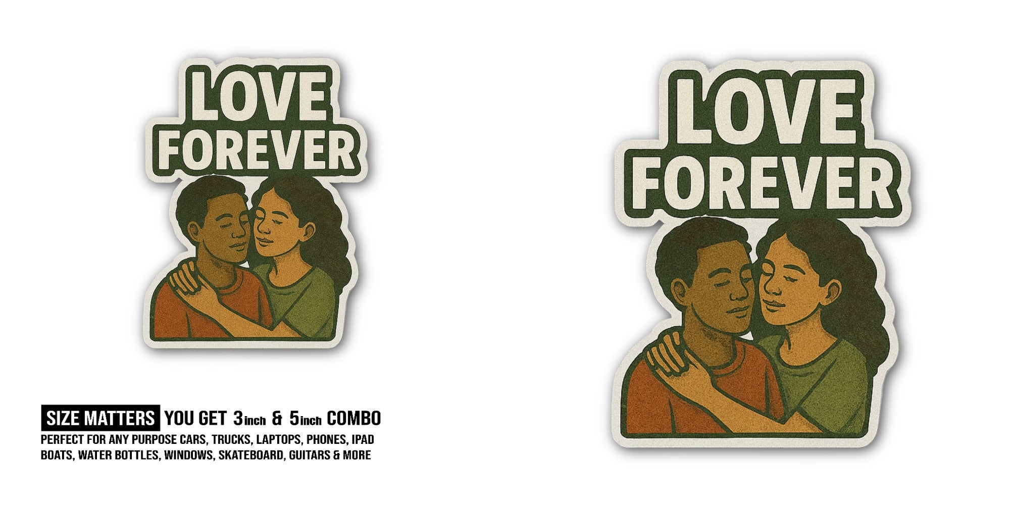 Love, Forevere Sticker, Waterproof Vinyl Decal Sticker Indoor Or Outdoor 2 (Pieces) 3" and 5"