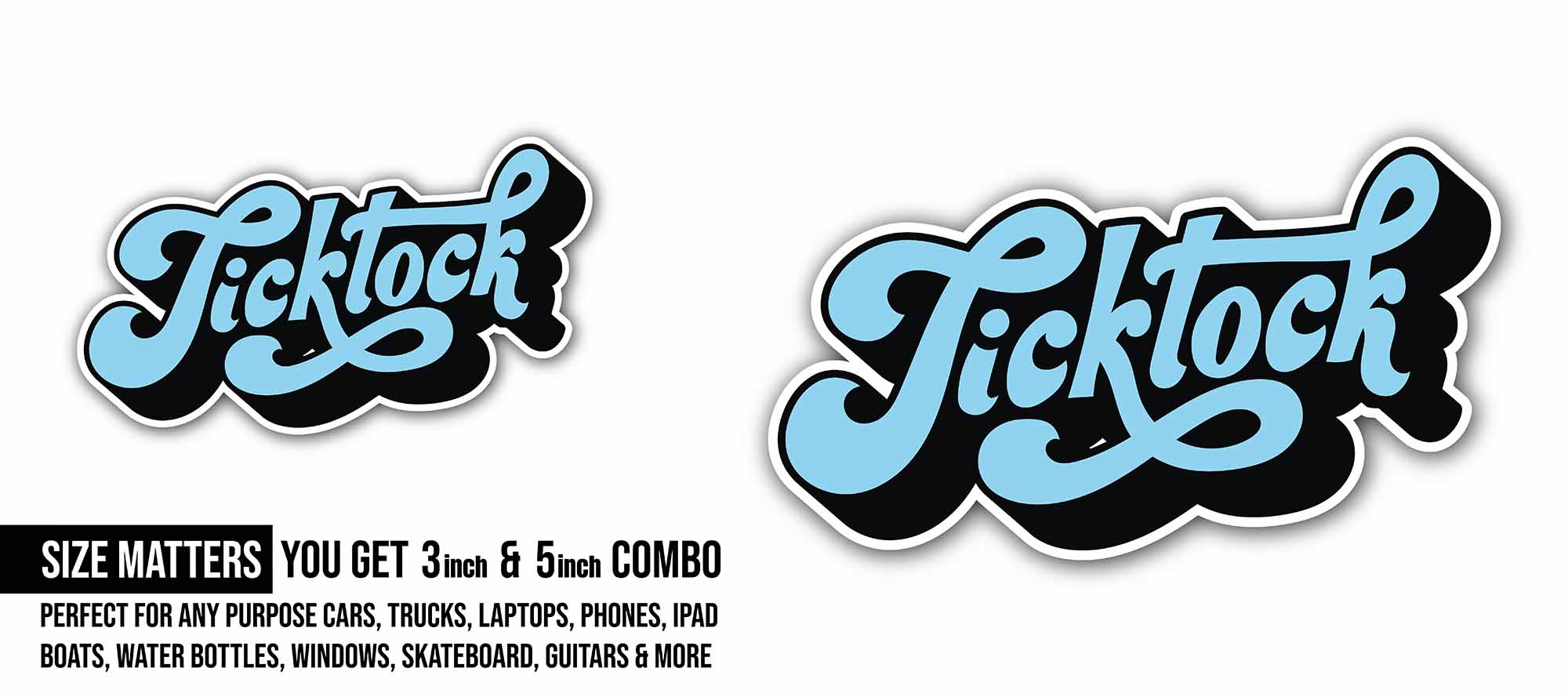 Tick Tock Sticker, Waterproof Vinyl Decal Sticker Indoor Or Outdoor 2 (Pieces) 3" and 5"