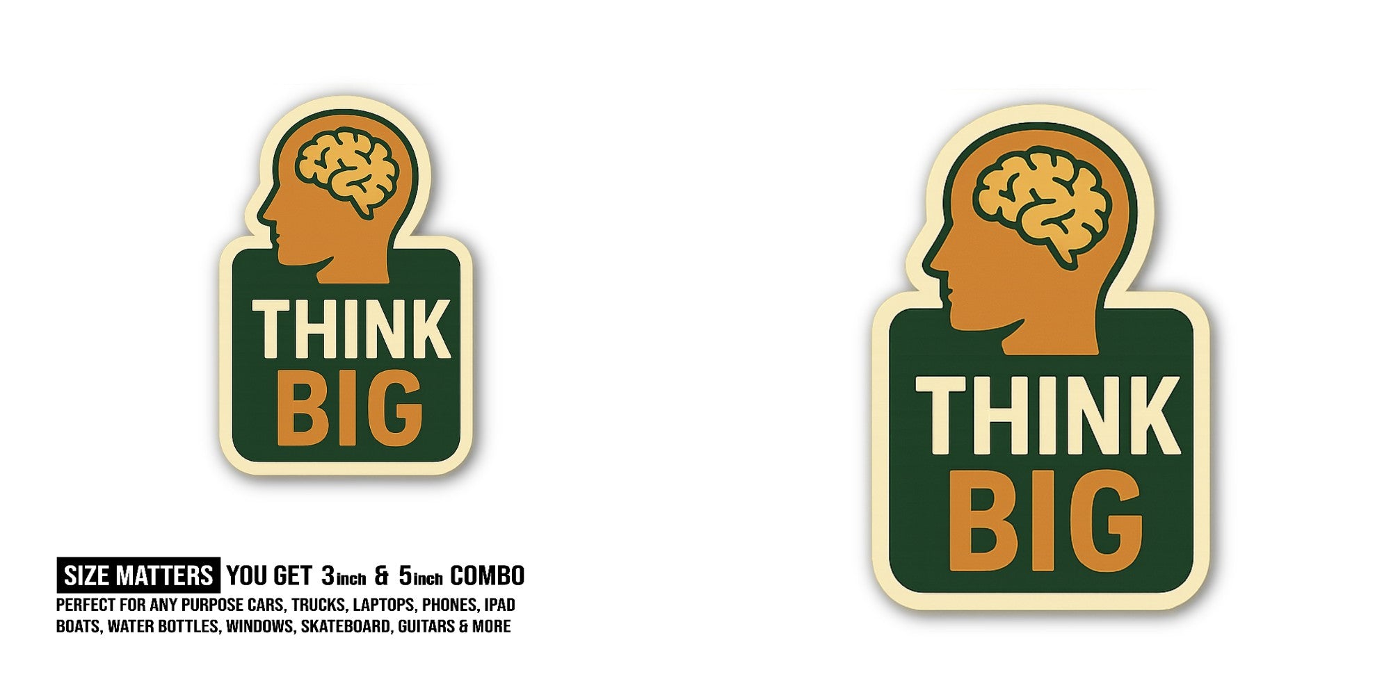 Brain Sticker, Waterproof Vinyl Decal Sticker Indoor Or Outdoor 2 (Pieces) 3" and 5"